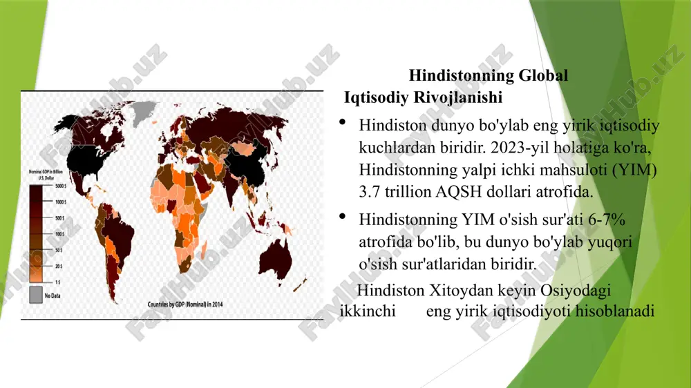 n 7-8% ni tashkil etadigan ishsizlik darajasi, asosan, quyidagi omillar bilan izohlanishi mumkin: 1. iqtisodiy o'sish: hindiston iqtisodiyoti o'sib borayotgan bo'lsa-da, ish o'rinlari yaratilishi uchun talab yetarli bo'lmasligi mumkin. ayrim sohalar (masalan, qishloq xo'jaligi) mehnat talabini kamaytirishi mumkin. 2. qishloq joylaridagi ish bilan ta'minlash: qishloq joylarda ish imkoniyatlari cheklangan bo'lishi sababli ishsizlik darajasi yuqori bo'lishi mumkin. bu hududlarda ko'p hollarda qishloq xo'jaligiga bog'liq ishlar mavjud, lekin mavsumiy ishlarning ko‘pligi sababli doimiy ish joylari kam. 3. yoshlar ishsizligi: yoshlarning ishsizlik darajasi ko'pincha yuqori bo'ladi, chunki ular ko‘pincha tajribasiz va ishga joylashishda muammolarga duch keladilar. ta'lim tizimi ham ba'zida yoshlarni mehnat bozorining talablariga tayyorlamasligi mumkin. 4. ijtimoiy va madaniy omillar: ba’zi hududlarda gender tengsizlik yoki ijtimoiy to'siqlar kabi omillar ham ishsizlikka olib kelishi mumkin. hindistonda ishsizlikni kamaytirish uchun turli dasturlar va siyosatlar amalga oshirilmoqda, masalan, kasb-hunar ta’limini rivojlantirish, kichik bizneslarni qo'llab-quvvatlash va investitsiyalarni jalb etishga qaratilgan chora-tadbirlar. hindistonning aholi sonining o'sishi, albatta, …