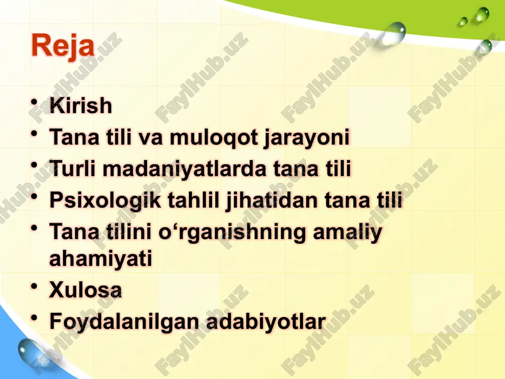 lanadi. mutaxassislarning ta'kidlashicha, muloqotdagi ma'nolarning faqat 20-30 foizi so'zlar orqali ifodalanadi, qolgan qismi esa tana tili orqali yetkaziladi. bu jarayon insonning ruhiy holatini, munosabatini va hatto yashirin niyatlarini ochib beradi. masalan, biznes uchrashuvida rahbarning qo'llarini stol ustida ochiq qo'yishi ishonch va ochiqlikni bildirsa, ularni ko'krak oldida bog'lab qo'yishi mudofaa holatini ko'rsatishi mumkin. tana tili va muloqot jarayoni muloqot jarayoni – bu ikki tomonlama aloqa bo'lib, unda so'zli va so'zsiz vositalar o'zaro bog'liq holda ishlaydi. so'zli muloqot fikrlarni aniq ifodalasa, so'zsiz muloqot ularni hissiy jihatdan boyitadi. albert mehrabyanning formulasiga ko'ra, muloqotning 7% so'zlar, 38% ovoz ohangi va 55% tana tili orqali ta'sir qiladi. bu bog'liqlik muloqotning yaxlitligini ta'minlaydi: so'zlar ziddiyatli bo'lsa ham, tana tili haqiqatni ochib beradi. masalan, "men roziman" deyilganda ochiq qo'llar haqiqiy rozilikni, bog'langan qo'llar – yolg'onni ko'rsatadi.so'zli va so'zsiz muloqotning o'zaro bog'liqligi ilmiy tadqiqotlarda yoritilgan. qo’l ishoralari g‘arb va sharq xalqlarida tana tili farqlari g‘arb va sharq madaniyatlari …