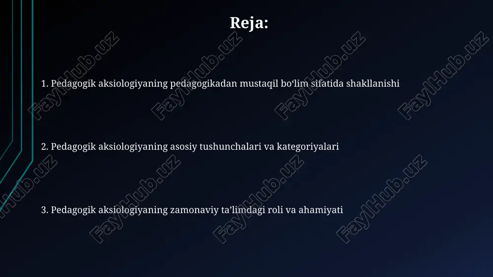 ar o’quv jarayonida 5 bosqichli empatiya rivojlantirish modelini qo'llashni talab qiladi, bunda o'quvchi his-tuyg'ularini tushunish muhim ahamiyatga ega. ma'naviy-axloqiy qadriyatlarning pedagogik ahamiyati ma'naviy-axloqiy qadriyatlar shaxsning kamoloti uchun muhim asos bo'lib, 12 ta umuminsoniy tamoyilni singdirish orqali ijtimoiy barqarorlikka hissa qo'shadi. pedagogik nuqtai nazardan, ma'naviy-axloqiy qadriyatlar №47 qarorda belgilanganidek, yosh avlodni milliy ruhda tarbiyalashning asosiy vositasidir. pedagogik aksiologiya va shaxs kamoloti pedagogik aksiologiya shaxs kamolotida 1-o'rinda turadi, chunki u o'quvchilarning 2-darajali qadriyatlarini shakllantirishga yo'naltirilgan, bu esa 3-bosqichda ularning rivojlanishini ta'minlaydi. shaxs kamolotida pedagogik aksiologiya 4 ta asosiy elementni o'z ichiga oladi: insonparvarlik, madaniyat, ijodkorlik va 5-darajali ma'naviy-axloqiy tarbiya, bu esa 6 ta muhim natijaga olib keladi. pedagogik faoliyatda qadriyatlarning roli pedagogik faoliyatda qadriyatlar 1-darajali ahamiyatga ega, shaxsning ma'naviy rivojlanishiga yo'naltiruvchi asosiy mezon sifatida xizmat qiladi, bunda 2 xil qadriyat - umuminsoniy va milliy qadriyatlar birlashadi. o'qituvchi qadriyatlarni singdirishda namuna bo'lishi, 3 ta muhim komponentni (bilim, ko'nikma, malaka) shakllantirish orqali o'quvchilarning axloqiy …