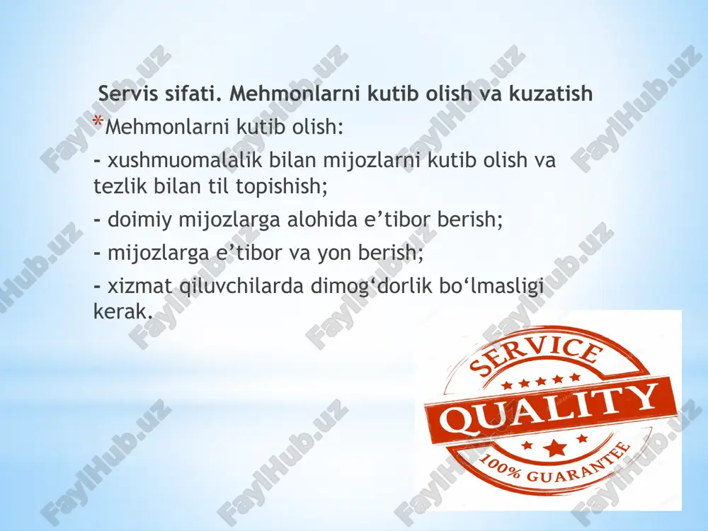 chiqishi, videoeshittirishlar tashkil qilish. assortimentga qarab barlar quyidagi turlarga bo‘linadi: pivo barlari, vino, sut-qatiq, kokteyl-xoll, kokteyl-barlar. kokteyl-xoll kokteyl-bardan zalining kattaligi, jihozlanishining turli-tumanligi bilan farqlanadi. alkogol ichimliksiz barlar paydo bo‘la boshladi. bunday joylar ommaviy dam olish joylariga aylanadi, har xil kasbga ega yoshlar uchrashadi va alkogolsiz ichimliklarni taklif qiladi. salat-barlar – maxsus peshtaxta bilan jihozlangan, ochiq sovutgich vitrinasiga ega. maxsus idishlarda tayyorlangan har xil salatlar: ko‘k salat, bodring, rediska, pomidor, tuxum, kartoshka, sabzi, qizilcha, ukrop, piyoz, petrushka, karam, shuningdek, go‘sht, baliq, kolbasa, pishloq va boshqalar qo‘yiladi. ho‘l meva barlari – umumiy ovqatlantirish korxonalarining yangi bir turi. ijtimoiy vazifalarni hal qilishga qaratilgan, alkogol ichimliklar iste’molini kamaytirish nazarda tutilgan tadbir sifatida paydo bo‘ldi. ekspress-barlar (bir zumda xizmat qilish)–savdo markazlarida, mehmonxona va vokzallarda faoliyat ko‘rsatadi. mahsulotlar assortimenti bar vazifasiga mos tushishi kerak: buterbrodlar, qiymalangan go‘shtlar non betiga qo‘yilgan taomlar, har xil qandolat va sut mahsulotlarini taklif qiladi. gril-barlar – savdo markazlarida, shahar ichida, dam …