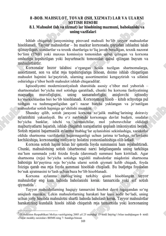 sortimentini kengaytirish va sifatini oshirishga e‘tibor berib mahsulot ishlab chiqaradilar. iqtisodiyotni modernizastiyalash sharoitida asosiy e‘tibor mol yuborish – shartnomalari bo‗yicha mol sotishga qaratiladi, chunki bu korxona faoliyatining maqsadga muvofiqligini, uning samaradorligini aniqlovchi iqtisodiy ko‗rsatkichlardan biri bo‗lib hisoblanadi. korxonaning hisob – kitob schyotiga pul tushgan va tushmaganligidan qat‘i nazar barcha yuklangan va jo‗natilgan mahsulotlar sotish hajmiga qo‗shilishi mumkin. shunday qilib, sotish jarayoni korxona xo‗jalik mablag‗larining doiraviy aylanishini yakunlaydi. bu o‗z navbatida korxonaga davlat budjeti, ssudalar bo‗yicha banklar, ishchi va xizmatchilar, mol yuboruvchilar oldidagi majburiyatlarni bajarish, ishlab chiqarish xarajatlarini qoplash imkoniyatini beradi. sotish rejasini bajarmaslik aylanma mablag‗lar aylanishini sekinlashiga, xaridorlar oldida shartnoma vazifalarini bajarmaganligi uchun jarima to‗lashga, to‗lovlarni kechikishiga, korxonaning moliyaviy holatini yomonlashishiga olib keladi. korxona sotish hajmi bilan bir qatorda foyda summasini ham rejalashtiradi. chunki, mahsulotning sotish (shartnoma) narxi belgilanganda uning tarkibiga ma‘lum summada yoki foizda foyda (daromad) summasi ham kiritiladi. agar shartnoma (reja) bo‗yicha sotishga tegishli mahsulotlar miqdorini shartnoma bahosiga …