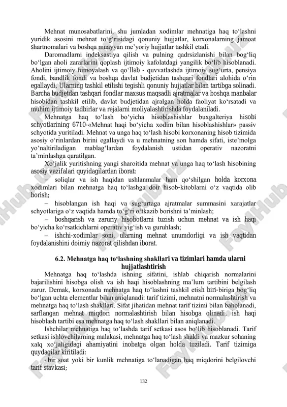 oizlar tarzida boshqa manbalardan daromad olish imkoniyatini berdi. bir xodimning mehnat daromadlari, korxona faoliyatining pirovard natijasini hisobga olgan holda, uning qo‗shgan hissasi bilan aniqlanadi, soliq bilan tartibga solinadi va maksimal miqdori cheklanmaydi. lekin xodimlarning minimal ish haqi miqdori bor va u qonunchilik bilan belgilanadi. shu o‗rinda mamlakatimizda mehnatni rag‗batlantirish, ish haqini ko‗paytirish va aholi daromadlari o‗sishini ta‘minlashga qaratilgan siyosatni amalga oshirish bo‗yicha qo‗lga kiritilgan natijalar haqida alohida to‗xtalib o‗tmoqchiman. 132 mehnat munosabatlarini, shu jumladan xodimlar mehnatiga haq to‗lashni yuridik asosini mehnat to‗g‗risidagi qonuniy hujjatlar, korxonalarning jamoat shartnomalari va boshqa muayyan me‘yoriy hujjatlar tashkil etadi. daromadlarni indeksastiya qilish va pulning qadrsizlanishi bilan bog‗liq bo‗lgan aholi zararlarini qoplash ijtimoiy kafolatdagi yangilik bo‗lib hisoblanadi. aholini ijtimoiy himoyalash va qo‗llab - quvvatlashda ijtimoiy sug‗urta, pensiya fondi, bandlik fondi va boshqa davlat budjetidan tashqari fondlari alohida o‗rin egallaydi. ularning tashkil etilishi tegishli qonuniy hujjatlar bilan tartibga solinadi. barcha budjetdan tashqari fondlar maxsus maqsadli ajratmalar va …