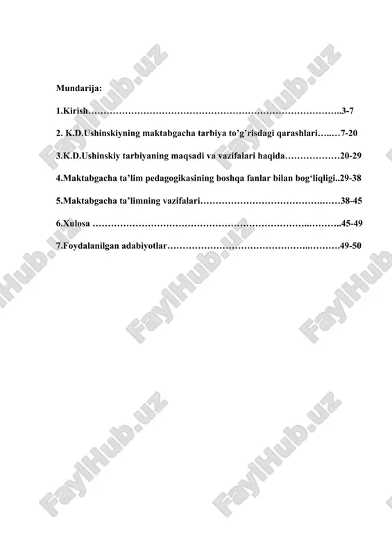 tishtirish mumkin degan fikrni bildirdi, bolani yoshlik chog‘idan jismonan sog‘lom, ma’naviyatli qilib tarbiyalashni talab qildi. komenskiy o‘z pedagogik qarashlarida insonni tabiatni bir qismi deb hisobladi va tabiatdagi barcha mavjudodni yagona bir qonunga bo‘ysunadi, degan g‘oyani olg‘a suradi. uning fikricha, ta’limni, bolalarni narsa va mavjudodlar bilan tanishtirishdan, ularni idrok qildirishdan boshlash, undan keyin ularga xos xususiyatlarni o‘rganishga o‘tish zarur. yangi talablarga javob beruvchi zamonaviy, islohlashgan maktabgacha ta’lim muassasasi tarbiyachisining yuksak bilim va kasbiy mahoratga ega bo‘lishi talab etiladi. nag bir ota-ona o‘z farzandini eng bilimdon, yuksak ma’rifatli, mahoratli, ijodkor tarbiyachi tarbiyasiga berishni istaydi. maktabgacha ta’lim pedagogikasi bo‘lajak tarbiyachilarga talabalik davridan boshlab, maktabgacha ta’linming asl mohiyati bola va tarbiyachining hamkorlik faouyati ekanligini, bola tarbiyasining maqsadini, bola ruhiyatini rivojlantirish qoidalariga amal qilishni o‘rgatadi. 0 ‘z kasbining mohir ustasi bo‘lish uchun tarbiyachi maktabgacha ta’lim pedagogikasi fanini chuqur egallashi lozim. maktabgacha ta’lim pedagogikasi o‘quv-tarbiya faoliyatini tashkil qilish vosita va usullarini o‘quv-tarbiya jarayonida kelib chiqadigan muammolar …