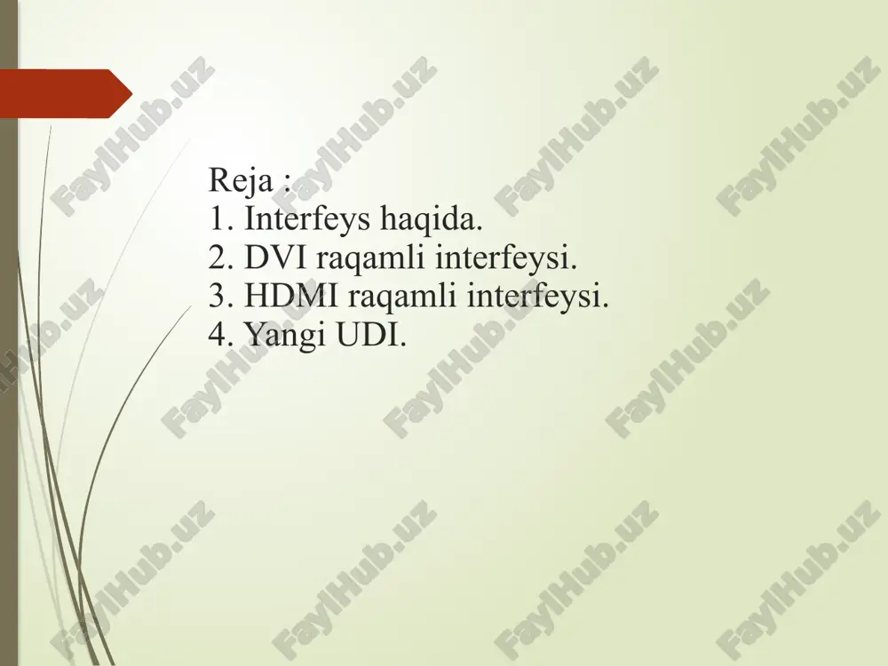 oydalanish uchun javob beradi. hdmi raqamli interfeysi. raqamli multimedia interfeysi hdmi (high definition multimedia interface) bir qator yirik kompaniyalar - hitachi, panasonic, philips, sony va boshqalar tomonidan birgalikda ishlab chiqilgan.hdmi ning 19 pinli versiyasi bugungi kunda yuqori aniqlikdagi televizor (hdtv) uzatish uchun keng qo'llaniladi. ) o'lchamlari 1920x1080 (1080i) gacha bo'lgan signallar. yuqori aniqlikdagi video signallari uchun b tipidagi 29-pinli ulagichlar kerak.bundan tashqari, hdmi sakkiztagacha 24-bitli 192 khz audio kanalini taqdim etishi mumkin va oʻrnatilgan raqamli huquqlarni boshqarish (drm) mualliflik huquqini himoya qilish mexanizmiga ega. hdmi nisbatan yangi, lekin uning kompyuter sektorida an'anaviy dvi interfeysidan ham, udi yoki displayport kabi yangi va ilg'or interfeyslardan ham bir qancha raqobatchilar bor. biroq, hdmi portlari bo'lgan mahsulotlar bozorga doimiy ravishda kirib bormoqda, chunki zamonaviy iste'molchi video uskunalari tobora ko'proq hdmi ulagichlari bilan jihozlangan. yangi udi. intel raqamli monitorlarni kompyuterga ulash uchun yangi raqamli interfeys udi (unified display interface) ni e'lon qildi. hozirgacha intel yangi …
