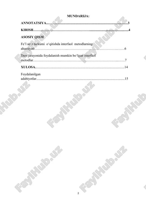 z, yuvinamiz, maktabga boramiz, o‘qiymiz, yozamiz. ana shu harakatlarni bildirgan so‘zlar fe’l deyiladi. yodingizda tuting: fe’l – bu harakatni, holatni yoki voqeani bildiradigan so‘zlar bo‘lib, ular “nima qildi?”, “nima qilmoqda?”, “nima qiladi?” kabi savollarga javob beradi. keling, birgalikda fe’llarni tanib olishni, ularni jumlada to‘g‘ri ishlatishni o‘rganamiz. darsimizga faollik bilan qatnashamiz, o‘z fikrimizni bemalol aytamiz, savollarga javob beramiz.ona tili darslarida so‘z turkumlarini o‘rganish muhim ahamiyatga ega, chunki ular tilimizning asosiy qismini tashkil etadi. fe’l – harakatni, holatni yoki jarayonni bildiruvchi so‘z turkumidir. biz kundalik nutqimizda fe’llardan juda ko‘p foydalanamiz. masalan, "o‘qimoq", "yozmoq", "o‘ynamoq" kabi so‘zlar fe’l bo‘lib, harakatni bildiradi. fe’llar turli zamonlarda ishlatilishi mumkin: hozirgi-kelib, o‘tgan va kelasi zamon. bu esa nutqimizni aniq va tushunarli qilishga yordam beradi. shuningdek, fe’llar shaxs-son qo‘shimchalari bilan bog‘lanib, gapda kesim vazifasini bajaradi. ushbu ishda fe’lning ma’nosi, turlari, gapdagi o‘rni va uning qanday qo‘llanilishi haqida batafsil tushuntiriladi. fe’lni yaxshi o‘rganish o‘quvchilarga nutqni to‘g‘ri shakllantirish, yozma va …