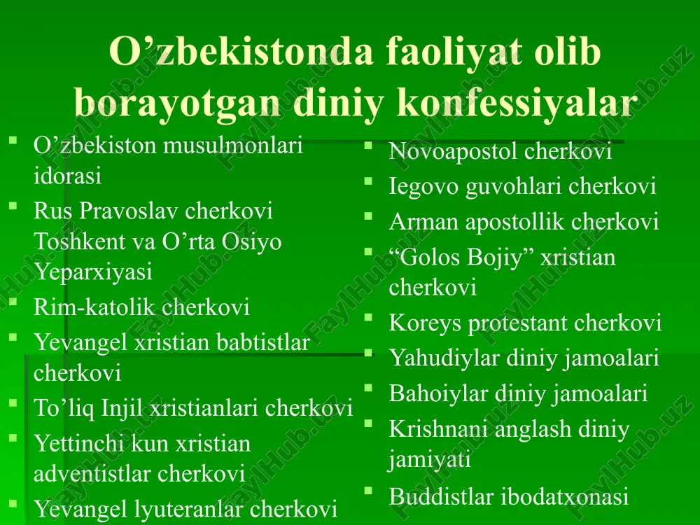 lqaro missiyalarning chizma sxemasi missionerlik faoliyatida quyidagi usullardan keng foydalanilmoqda: nodavlat notijorat tashkilotlar sifatida soxta insonparvar yordam ko’rsatish bahonasida o’z ta’sir doirasini kengaytirish; xayriya yordami ko’rsatish, birinchi navbatda, moddiy yordam, dori-darmon, bepul tibbiy yordam ko’rsatish, oziq-ovqat mahsulotlari tarqatish; mahalliy tilda missionerlik gazeta-jurnalarini nashr etish va tub aholi ichida tarqatish; turli mavzularda kro’gazmalar, shuningdek, sport musobaqalari o’tkazish va g’oliblarga maxsus bukletlar tarqatish; tibbiy, ta’lim-tarbiya sohalariga maxsus missioner mutahassislarni yuborish va h.k. noislomiy diniy tashkilotlarning noqonuniy faoliyati quyidagi oqibatlarga olib kelishi mumkin: dinlararo va millatlararo nizolarning kelib chiqishi; tub millat vakillari oilalaridagi nizolar va janjallarning avj olishi; mahallalardagi musulmon diniga mansub aholining noislomiy din vakillariga nisbatan dushmanlik xissiyotlarining paydo bo’lishi. «vijdon erkinligi va diniy tashkilotlar to’g’risida»gi qonunning 5-moddasi «bir diniy konfessiyadagi dindorlarni boshqasiga kiritishga qaratilgan xatti-harakatlar (prozelitizm), shuningdek, boshqa har qanday missionerlik faoliyati man etiladi. ushbu qoidaning buzilishiga aybdor bo’lgan shaxslar qonun hujjatlarida belgilangan javobgarlikka tortiladilar» o’zbekiston respublikasining “ma’muriy javobgarlik to’g’risidagi kodeksi” …