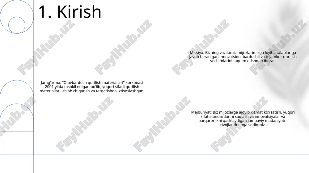 inerallarni ham o'z ichiga olishi mumkin. 3. kimyoviy tarkibi zichlik: 2,65 - 2,75 g/sm³ kuchlanish kuchi: 8 - 12 mpa siqilish kuchi: 50 - 70 mpa 4. jismoniy xususiyatlar issiqlik o'tkazuvchanligi: 0,24 vt / (m · k) - samarali issiqlik izolyatori, binolarda issiqlik o'tkazuvchanligini oldini oladi. issiqlik quvvati: 0,84 kj/(kg·k) - yuqori issiqlik saqlash quvvati, binolardagi haroratni barqarorlashtiradi. erish nuqtasi: 1315 ° s - ajoyib yong'inga chidamlilik, yong'in sodir bo'lganda xavfsizlikni ta'minlash. 5. issiqlik xususiyatlari siqilish kuchi: “olovbardosh qurilish materiallari” devor bloklari 10 mpa dan oshib, strukturaning barqarorligi va mustahkamligini ta’minlab, ajoyib siqilish kuchiga ega. suvni singdirish: suvni singdirish darajasi 15% dan past bo'lgan olovbardosh qurilish materiallari tosh bloklari namlikning kirib borishiga yuqori qarshilik ko'rsatadi, bu esa strukturaning mumkin bo'lgan shikastlanishini minimallashtiradi va uzoq umr ko'radi. yong'inga chidamliligi: "olovbardosh qurilish materiallari" tosh bloklari o'ziga xos yong'inga chidamliligiga ega bo'lib, xalqaro standartlarga javob beradi va binolar va ularda yashovchilarni yong'indan optimal …