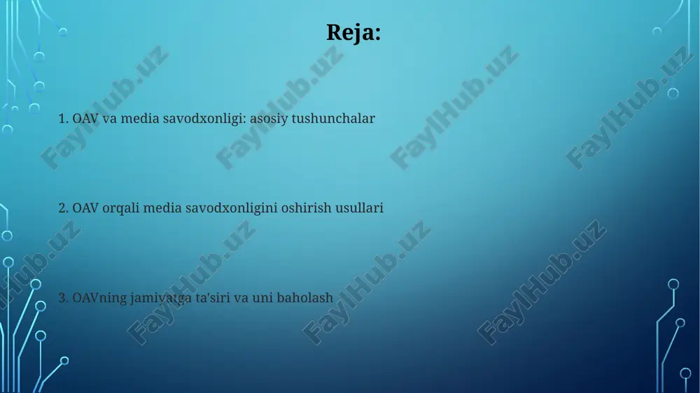 rish tanqidiy fikrlash, qaror qabul qilish jarayonida 5w1h usulidan foydalanishni o'rgatadi: nima, qachon, qayerda, nima uchun, kim va qanday qilib savollariga javob topish orqali. tanqidiy fikrlash, dalillarga asoslangan xulosalar chiqarishni talab qiladi, bunda statistik ma'lumotlar va faktik dalillar muhim rol o'ynaydi, shubhasiz fikrlarni tekshirishga yordam beradi. axborot manbalarini baholash axborot manbalarini baholashda mualliflik vakolati muhim. manbaning ishonchliligini aniqlash uchun muallifning tajribasi, nashriyot obro'si va ilmiy darajasiga e'tibor qarating. axborotning aniqligi tekshirilishi kerak. ma'lumotlarni tasdiqlash uchun faktlarni tekshirish saytlari va boshqa ishonchli manbalardan foydalaning, ayniqsa raqamlar va statistik ma'lumotlar uchun. yolg'on xabarlar va dezinformatsiya yolg'on xabarlar ko'pincha ijtimoiy tarmoqlarda tarqaladi, bu erda algoritmlar foydalanuvchilarni tasdiqlanmagan ma'lumotlarga duchor qilishi mumkin, bu esa ularning ta'sirini kuchaytiradi. dezinformatsiya, qasddan yolg'on ma'lumot tarqatish, saylovlar kabi muhim jarayonlarga ta'sir o'tkazish uchun ishlatilishi mumkin, natijada jamiyatda ishonchsizlik paydo bo'ladi. propaganda va manipulyatsiya propaganda 1920-yillardagi ommaviy axborot vositalaridan foydalangan holda fikrlarni shakllantirishga qaratilgan boʻlib, manipulyatsiya esa shaxsiy yoki …