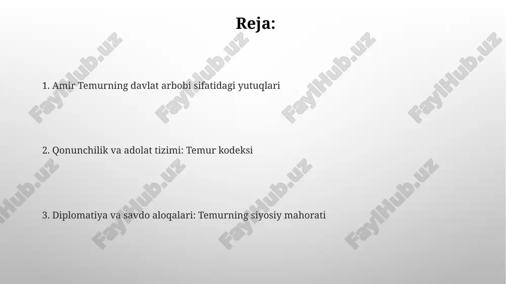 islohoti o‘tkazilib, kumush tangalar standartlashtirildi, bu esa ichki va tashqi savdoni sezilarli darajada osonlashtirdi. temur imperiyasi ipak yo'lining xavfsizligini ta'minladi, savdo karvonlarini himoya qildi, bu esasharq va g'arb o'rtasidagi savdo aylanmasini oshirdi. diplomatiya va xalqaro aloqalar amir temur o‘zining diplomatik aloqalarida 1402-yilda anqara jangidan so‘ng usmonli imperiyasi bilan munosabatlarni tartibga solishga alohida e’tibor qaratgan. temurning xalqaro savdo aloqalari buyuk ipak yo‘li ustidan nazoratni tiklashga qaratilgan bo‘lib, 1393-yilda misr bilan elchilik munosabatlari o‘rnatilgan. me’morchilik va shaharsozlik amir temur davrida shaharlar qurilishi kengayib, samarqand 14-asrda imperiyaning markaziga aylandi, unda ulkan me'moriy loyihalar amalga oshirildi. temuriylar me'morchiligida geometrik naqshlar, sirli g'ishtlar va monumental gumbazlar keng qo'llanilgan, bu uslub o'rta osiyo san'atiga sezilarli ta'sir ko'rsatdi. temuriylar davrining yuksalishi temuriylar davri madaniyatining yuksalishi xv asrda mirzo ulug'bekning astronomiya va matematikaga qo'shgan hissasi bilan bog'liq. ulug'bekning samarqanddagi rasadxonasi ilmiy markazga aylandi. temuriylar davrida xitoy bilan savdo aloqalari rivojlandi, bu esa xv asrda ipak, choy va chinni …