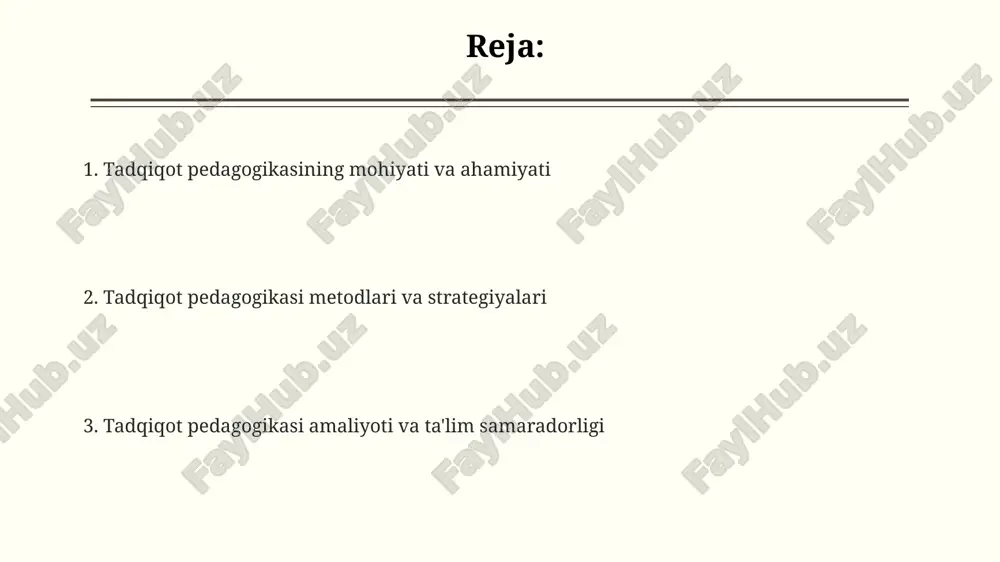 adqiqotga asoslangan pedagogika talabalarni o'rganish jarayonida aktiv ishtirok etishga undaydi, bu esa ularning o'zlashtirish darajasini 30% gacha oshirishi mumkin. tadqiqot pedagogikasining ta’lim metodlariga ta’siri tadqiqot pedagogikasi 21-asr ta’limida faol o’rganish va muammolarni hal qilish kabi metodlarni qo’llashni rag’batlantirib, bilim chuqurligini oshiradi. tadqiqotlar shuni ko’rsatadiki, tadqiqotga asoslangan ta’lim metodlari o’quvchilarning tanqidiy fikrlash qobiliyatlarini 30-40 foizga yaxshilaydi. tadqiqot pedagogikasi o’qituvchilarga o’quv jarayonini tahlil qilish va 5e modeli kabi yangi interaktiv metodlarni joriy etish imkonini beradi. tadqiqot pedagogikasini joriy etish bo‘yicha amaliy maslahatlar o'quvchilarga tadqiqot loyihalarini boshqarish uchun "vaqt jadvallari" va "resurs ro'yxatlari" kabi amaliy vositalarni taqdim eting, bu ularning muvaffaqiyatini oshiradi. o'quv jarayonida "tadqiqot savollari"dan foydalaning, bu 5e modeli (engage, explore, explain, elaborate, evaluate) kabi faol o'rganish usullarini qo'llab-quvvatlaydi. tadqiqot natijalarini "poster taqdimotlari" yoki "ilmiy maqolalar" kabi turli formatlarda baholashni joriy qiling, bu ularning tanqidiy fikrlash qobiliyatini rivojlantiradi. tadqiqot pedagogikasining kelajagi va istiqbollari istiqbolda o'qituvchilar tadqiqotchi murabbiylarga aylanadi, o'quv dasturlarini doimiy ravishda …