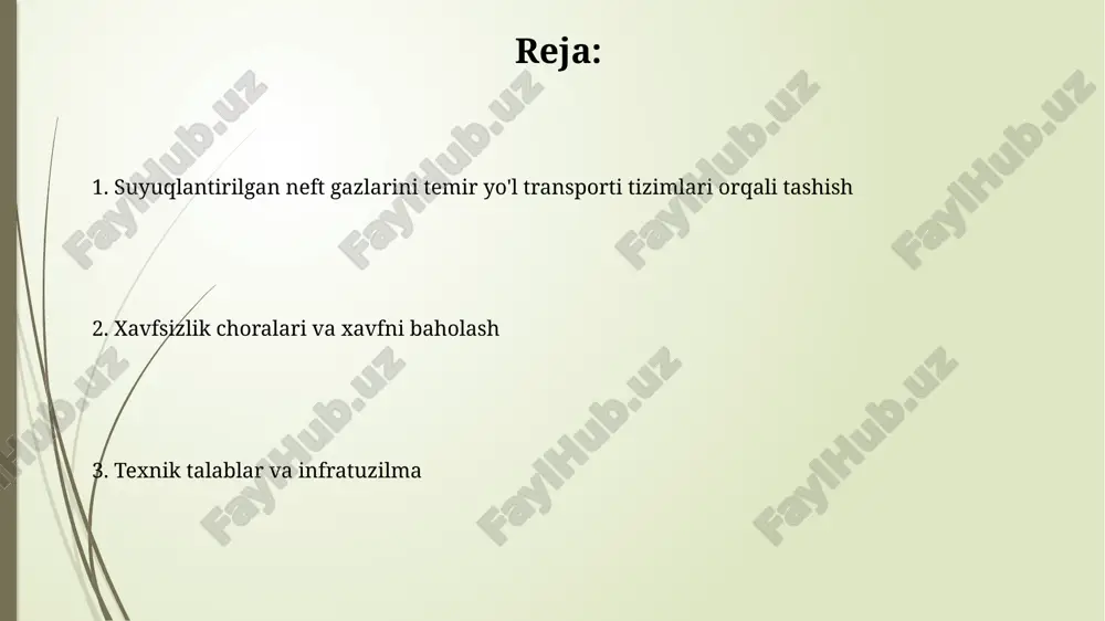 sisternalarning texnik talablari sisternalar 16 mpa gacha bosimga bardosh berishi kerak, bu suyuq gazning kengayishiga qarshi xavfsizlikni ta'minlaydi hamda standart gost 12.2.020-76 ga mos keladi. vagon-sisternalarning korpusi kamida 0,5 mm qalinlikdagi yuqori sifatli po'latdan yasalgan bo'lishi lozim, bu esa mexanik shikastlanishlardan himoya qiladi. yuklash va tushirish jarayonlari yuklash operatsiyalari 200-400 tonna lpg sig'imiga ega temir yo'l sisternalarini to'ldirishni o'z ichiga oladi, bunda xavfsizlik protokollari va 90% to'ldirish darajasiga rioya etiladi. tushirish jarayonlari lpgni sisternalardan maxsus nasoslar va kompressorlar yordamida saqlash tanklariga o'tkazishni nazarda tutadi, bu esa bug'lanish yo'qotilishini kamaytiradi. xavfsizlik choralari vagon-sisternalarning holatini muntazam ravishda vizual tekshiruvdan o'tkazish, 5 yillik gidravlik sinovdan o'tkazish va har bir reysdan oldin zichlikni tekshirish xavfsizlikni ta'minlaydi. temir yo'l izlarida doimiy ravishda 25 metrdan ortiq bo'lmagan tezlikda harakatlanish va tarkibni manevr qilish jarayonida ortiqcha kuchlanishlarning oldini olish muhim ahamiyatga ega. favqulodda vaziyatlarga tayyorgarlik favqulodda vaziyatlarga tayyorgarlik rejasi muvaffaqiyatli evakuatsiya uchun aniq yo'nalishlar, yig'ilish joylari va …