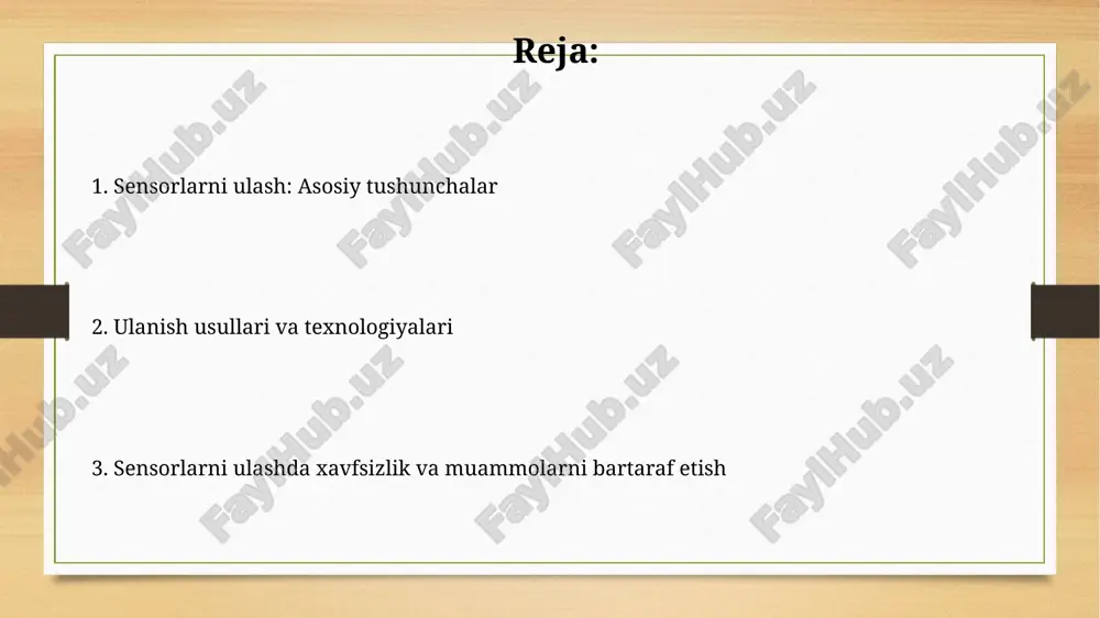 bo'lgan masofada qo'llaniladi. simsiz ulanish texnologiyalari simsiz ulanish texnologiyalari 2.4 ghz va 5 ghz chastotalarda ishlaydigan wi-fi 6 (802.11ax) kabi standartlarni o'z ichiga oladi, bu esa yuqori tezlik va kamroq kechikishni ta'minlaydi. bluetooth 5.2 le audio kabi simsiz ulanish texnologiyalari 10 metrgacha masofada past energiya sarfi bilan yuqori sifatli audio uzatish imkonini beradi va yangi kodeklarni qo'llab-quvvatlaydi. sensor tarmoqlari va topologiyalari sensor tarmoqlari topologiyasi ma'lumotlarni uzatish yo'nalishini belgilaydi; yulduzsimon, halqasimon va to'rsimon tuzilmalar mavjud, har biri quvvat sarfi va ishonchlilik nuqtai nazaridan o'ziga xos xususiyatlarga ega. klaster asosidagi sensor tarmoqlari ma'lumotlarni yig'ish va uzatish uchun klaster boshliqlaridan foydalanadi, bu esa energiya samaradorligini oshiradi va ma'lumotlarni qayta ishlash tezligini 2 barobarga tezlashtirishi mumkin. ma'lumotlarni yig'ish va qayta ishlash ma'lumotlarni yig'ish, masalan, haroratni o'lchashda, analog signallarni 0 dan 5 voltgacha raqamli qiymatlarga aylantirishni talab qiladi, bu esa aniq tahlil uchun zarur. ma'lumotlarni qayta ishlash algoritmlari, masalan, kalman filtrlari, shovqinni kamaytiradi va 95% …