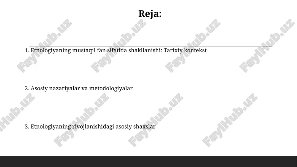 kladi, bu esa yangi tadqiqot metodlariga olib keldi. dastlabki etnologik tadqiqotlar va yig'ilgan ma'lumotlar 18-19-asrlarda missionerlar va sayohatchilar turli xalqlarning madaniyati, urf-odatlari va tiliga oid qimmatli ma'lumotlarni to'pladilar. bu ma'lumotlar etnologiyaning shakllanishi uchun asos bo'ldi. ilk etnografik ekspeditsiyalar mahalliy xalqlarning hayoti, iqtisodiyoti va ijtimoiy tuzilmalarini o'rganishga qaratilgan edi. masalan, mikluxo-maklayning tadqiqotlari muhim ahamiyatga ega. asosiy nazariy paradigmalar: evolyutsionizm, diffuzionizm evolyutsionizm 19-asrda sotsial darvinizm ta'siri ostida rivojlanib, barcha jamiyatlar bir xil bosqichlardan o'tadi, deb hisobladi. bu yondashuv madaniy xususiyatlarni tushuntirishga urinardi. diffuzionizm 20-asr boshlarida evolyutsionizmga qarshi chiqib, madaniy xususiyatlar tarqalish (diffuziya) orqali paydo bo'lishini ta'kidladi, ayniqsa geografik aloqalar orqali. asosiy shaxslar va ularning hissasi: baxtoven, morgan, teylor bakhtovenning 'ona huquqi' (1861) asari matriarxat g'oyasini ilgari surdi, bu esa oilaning evolyutsiyasini tushunishga katta hissa qo'shdi va 19-asrda muhokama markazida bo'ldi. morgan 'qarindoshlik va nikoh tizimlari' (1871) da qarindoshlik terminologiyasini tahlil qilib, ijtimoiy evolyutsiyaning bosqichlarini aniqlashga harakat qildi, bu esa etnologiyada muhim yo'nalish …