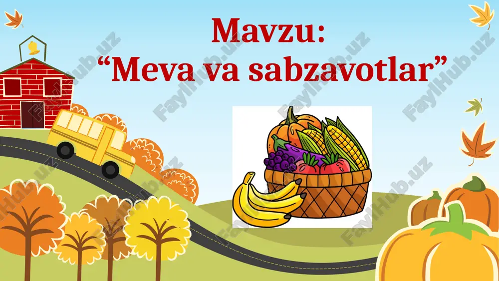 yashil, pomidor — qizil. o‘yin faoliyati: “meva yoki sabzavot?” o‘yin maqsadi: bolalarda farqlash, tasniflash va tez fikrlash qobiliyatini rivojlantirish. o‘yin sharti: tarbiyachi rasm yoki buyumni ko‘rsatadi, bola “meva” yoki “sabzavot” deb javob beradi va uni to‘g‘ri savatchaga soladi. jarayon: — (tarbiyachi olmani ko‘rsatadi) bu nima? bola: meva! — qani, mevalar savatchasiga joylashtiraylik! (bola olmani to‘g‘ri savatchaga soladi). shu tarzda barcha bolalar navbatma-navbat qatnashadi. rag‘bat so‘zlari: “ajoyib!”, “zo‘r topding!”, “barakalla!” o‘yin faoliyatini davom ettirish: “rangini top!” o‘yin materiali: rangli kartochkalar. tarbiyachi: “endi kim menga qizil rangli mevani topib beradi?” (bolalar qizil olmani topishadi). shu tarzda yashil, sariq, to‘q sariq ranglar bo‘yicha o‘yin davom ettiriladi. harakatli o‘yin: “mevalar raqsi” qo‘shiq: “mevalar shirin-shirin” qo‘shig‘i. bolalar har biri o‘zida bo‘lgan meva yoki sabzavotni ushlab, raqsga tushadilar. tarbiyachi ularni harakat orqali taqlid qilishga yo‘naltiradi: — “olma dumalab tushdi”, “sabzi cho‘zilib o‘sdi”, “pomidor tebranmoqda” va hokazo. bu o‘yin orqali bolalarda hissiy quvonch, harakat koordinatsiyasi va obrazli …