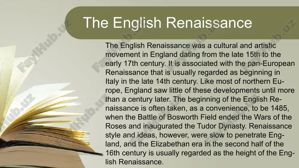 he 16th century tudor monarchs were highly educated, as was much of the nobility, and italian literature had a considerable following, providing the sources for many of shakespeare’s plays. english thought advanced towards modern science with the baconian method, a forerunner of the scientific method. the language of the book of common prayer, first published in 1549, and at the end of the period the authorised version (“king james version” to americans) of the bible (1611) had enduring impacts on the english consciousness. criticism of the idea of the english renaissance the notion of calling this period “the renaissance” is a modern invention, having been popularized by the historian jacob burckhardt in the 19th century. the idea of the renaissance has come under increased criticism by many cultural historians, and some have contended that the “english renaissance” has no real tie with the artistic achievements and aims of the italian …