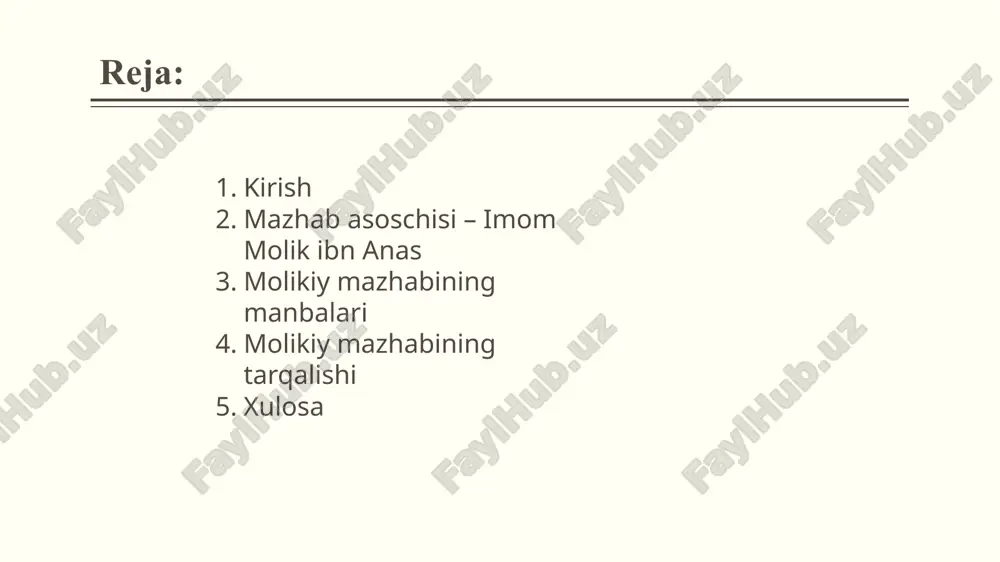 mo’, ya’ni olimlar o‘rtasidagi fikr birligi. to‘rtinchi manba — qiyos, ya’ni o‘xshash holatlardan mantiqiy xulosa chiqarish. shuningdek, amal ahli madina — sahobalar va tobeinlar davridan qolgan madina aholisi amaliyoti — o‘ta muhim manba sifatida qabul qilinadi. bundan tashqari, maslahah mursalah (istislah) — umumiy manfaatni ko‘zlab chiqarilgan qarorlar, hamda urf (mahalliy urf-odat) ham manba sifatida e’tirof etiladi. shu tariqa, molikiy mazhabi shariatning qat’iy manbalari bilan birga hayotiy tajribani uyg‘unlashtirgan. 5 molikiy mazhabining tarqalishi molikiy mazhabi dastlab madinada shakllanib, keyinchalik shimoliy afrikaga, andalusiyaga va g‘arbiy afrikaga yoyilgan. andalusiya davrida bu mazhab musulmon ispaniyasining asosiy huquqiy tizimi sifatida amal qilgan. keyinchalik u mag‘rib mamlakatlarida (marokash, jazoir, tunis, liviya, mavritaniya) keng tarqaldi. g‘arbiy afrikada, xususan senegal, mali, niger, nigeriya va chad hududlarida ham molikiylik eng keng e’tirof etilgan fiqh maktabi hisoblanadi. bu mintaqalarda molikiy olimlari jamiyat boshqaruvi, oilaviy qonunlar, iqtisodiy munosabatlar va shariat sudlarining asosiy yo‘nalishini belgilab berganlar. mazhab asrlar davomida o‘z an’analarini saqlab, …