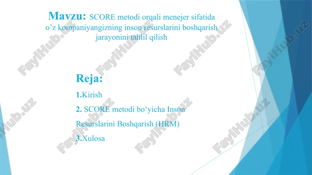 rlicha joriy etilmaganligi hr jarayonlarining samaradorligini pasaytiradi. adolatsiz ish haqi tizimi va rag‘batlantirish mexanizmlarining sustligi – ish haqining shaffof taqsimlanmasligi va mukofotlash tizimining noaniqligi xodimlar o‘rtasida norozilik uyg‘otadi. 2. sabablar (causes): ushbu muammolar nima uchun yuzaga kelmoqda? hrm tizimidagi kamchiliklarning sabablari turlicha bo‘lib, ular quyidagi omillarga bog‘liq: noto‘g‘ri kadrlar siyosati – ko‘plab kompaniyalar kadrlar tanlovida aniq strategiyaga ega emas va mos nomzodlarni jalb qilishda sustkashlik qilmoqda. rag‘batlantirish tizimining samarador emasligi – xodimlarning mehnatiga yarasha mukofotlanmasligi ularning ishga bo‘lgan qiziqishini pasaytiradi. karyera rivojlanish imkoniyatlarining cheklanganligi – xodimlar o‘z kasbiy mahoratini oshirish imkoniyatiga ega bo‘lmagani sababli motivatsiyadan ayriladi. yetakchilik muammolari – samarali yetakchilik strategiyasining yo‘qligi hrm tizimining izchil ishlamasligiga olib keladi. texnologik rivojlanishdan ortda qolish – zamonaviy hrm dasturlaridan foydalanmaslik ish jarayonlarini sekinlashtiradi va xatoliklarning ko‘payishiga sabab bo‘ladi. 3. natijalar (outcomes): muammo tashkilotga qanday ta’sir qilmoqda? hrm tizimidagi kamchiliklar kompaniyaning umumiy natijalariga bevosita salbiy ta’sir ko‘rsatadi. agar ushbu muammolar o‘z vaqtida hal …