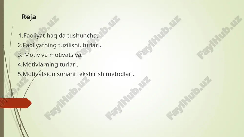ish mumkin. psixofiziologik vazifalar bu vazifalarga psixik jarayonlarning fiziologik ta’minoti kiradi. ularga odam organizmiga xos bo‘lgan his etish, o‘tmish taassurotlarining qoldiqlarini hosil qilish va qayd etish layoqatlari, motor layoqati va boshqalar kiradi. psixofiziologik vazifalar psixik vazifalarni amalga oshirish uchun faoliyat vositalarini zarur dastlabki shart-sharoitlar bilan ta’minlaydi. masalan, biror ma’lumotni xotiramizda saqlab qolish uchun tez va sifatli yodda saqlab qolishning maxsus usullaridan foydalanamiz istalgan faoliyat tuzilishida ichki va tashqi tarkibiy qismlarni ajratish mumkin. faoliyatning eksteriorizatsiyasi eksteriorizatsiya (lotincha exterior – “tashqi”) — bu ichki fikrlash jarayonining tashqi faoliyat shakliga chiqish jarayonidir. ya’ni, inson ongida shakllangan g‘oya, reja yoki niyat tashqi harakatlar orqali amalga oshiriladi. masalan: inson avval rejasini ongida tuzadi (ichki faoliyat), so‘ng uni amalda bajaradi — yozadi, quradi, gapiradi, chizadi va hokazo (tashqi faoliyat). eksteriorizatsiya orqali: ichki fikr tashqi harakatga aylanadi; inson o‘z fikrini nutq, yozuv, amaliy faoliyat orqali ifodalaydi; tashqi faoliyat esa keyingi bosqichda yana ichki shaklga o‘tib, tahlil va …