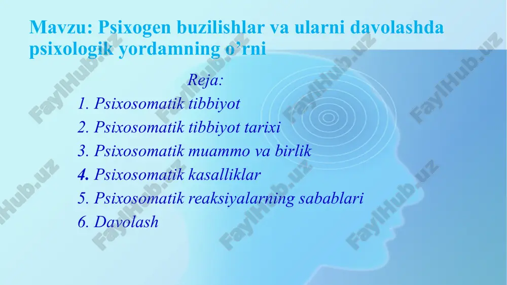 arl yakobi "somatopsixik" tushunchasini kiritdi, bu "psixosomatik" munosabatga qarama-qarshi va ayni paytda to'ldiruvchidir. biroq, faqat bir asr o'tgach, bu atama asosan psixoanalitik psixologlar tufayli tibbiy amaliyotda umumiy qabul qilindi; bu davrda psixosomatik terapiya ba'zan "tibbiyotda amaliy psixoanaliz" deb ataladi. xususan, zigmund freyd, jozef breyer bilan birgalikda, bostirilgan his-tuyg'ular va ruhiy travma, " konversiya " deb nomlangan himoya mexanizmi orqali o'zini somatik alomatlar shaklida namoyon qilishi mumkinligini taʼkidlab oʻtdi. freyd ta'kidlaganidek, buning uchun "somatik tayyorgarlik" — "kasallik o'zini namoyon qiladigan organni tanlash" uchun muhim bo'lgan jismoniy omil talab qilinadi 40-yillarda qo'shma shtatlarga hijrat qilgan xelen dunbar va frans aleksandr psixoanalitiklar, psixosomatik muammolarni o'rganishga e'tibor qaratdi. 1950-yillarning oxiriga kelib, amerika ilmiy adabiyotlarida psixologlar nuqtai nazaridan somatik tibbiyot haqida 5000 ga yaqin maqolalar nashr etildi. bu sohada alfred adler va leopold szondi kabi taniqli tahlilchilar ham ishlagan. rossiyada i.p.pavlov maktabi olimlari eksperimental nevroz usulini ishlab chiqish munosabati bilan shu yoʻnalishda ishladilar. psixosomatik muammo …