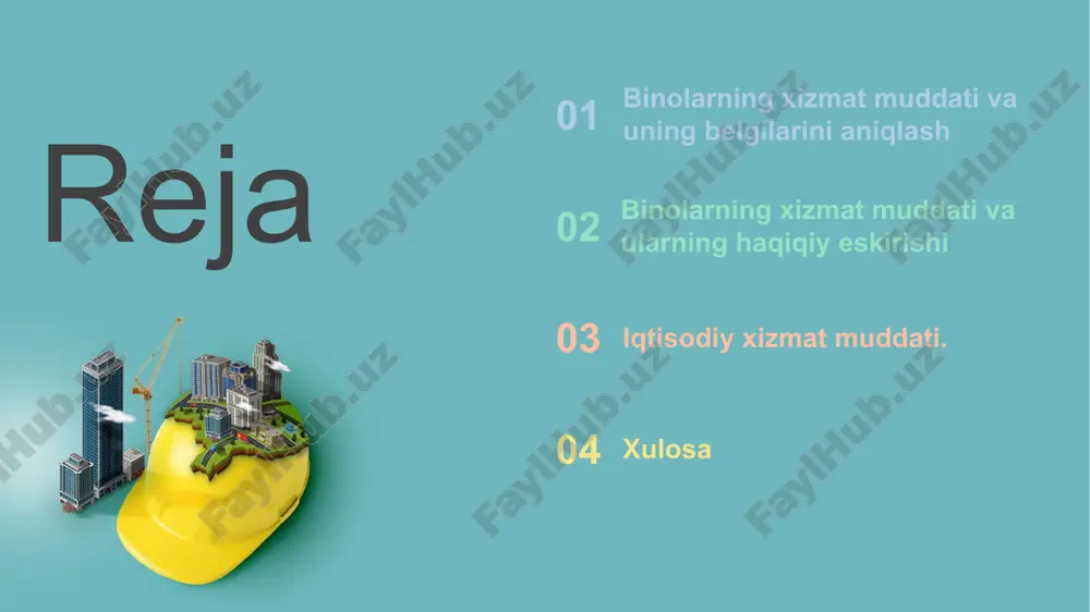 orlashtirilmagani kabi omillar kiradi. tajriba shuni ko'rsatadiki, me'yoriy ekspluatatsiya sharoitlarida ko'pchilik konstruksiyalar oʻzlarining me'yoriy xizmat muddatida fizik- mexanik xossalarini tugatmaydilar. ma'naviy eskirish omilining muhimligiga yirik panelli uylarning ekspluatatsiya tajribasi yaqqol misol boʻlishi mumkin. ularning asosiy konstruktiv elementlari yuqori darajada zahiralarga ega boʻlganliklari bilan bir vaqtda, rejaviy va komfortlik tavsiflari, turar-joy andozalarining zamonaviy talablarga javob bermay qolgan. barcha almashtirilmaydigan konstruksiyalarning xizmat muddati shu binoning xizmat muddatiga teng deb mo'ljallanadi. binoning qolgan hamma konstruksiya va jihozlari turi xizmat muddatiga mos kelib, bu omil ularning materiali, ekspluatatsiya sharoiti, ba'zan kapitallik guruhidan, ya'ni materialning dastlabki ko'rinishi va sifat va ishlanishiga bog'liqdir. yog'och orayopmalar uchun eng katta xizmat muddati 80-60 yil, pollar, o'rtadevorlar va derazalar uchun 40-30 yil va eng kam muddat turli mastikalar va bo'yoqlar va suv oqova quvuri uchun 8-5 yildan iborat. rasmda qiyosiy ko'rinishda ayrim konstruktiv unsurlarining xizmat muddati ko'rsatilgan. rasmda. bino konstruktiv unsurlarining almashtirish davriyligi: a-an'anaviy qurilgan binolar; 1-binoning va uning …