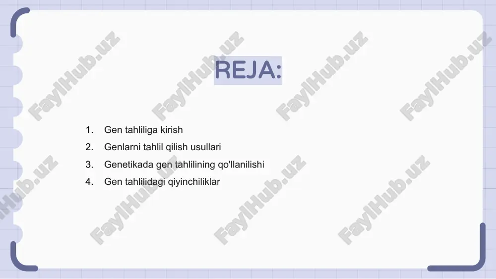 h orqali sud-tibbiy tekshiruvlarni kuchaytirishlari mumkin. gen tahlilidagi qiyinchiliklar genetika sohasida gen tahlili irsiy xususiyatlar va kasalliklarni tushunishda hal qiluvchi rol o'ynaydi. biroq, u o'zining qiyinchiliklari bilan birga keladi. asosiy muammolardan biri 25 000 dan ortiq genlardan iborat bo'lgan inson genomining juda murakkabligi. ushbu genlarning barchasini to'g'ri tahlil qilish juda qiyin vazifadir. yana bir qiyinchilik genetik ma'lumotlarni talqin qilishdir, chunki genlardagi o'zgarishlar inson salomatligiga turli xil ta'sir ko'rsatishi mumkin. bu tajriba va sinchkovlik bilan tahlil qilishni talab qiladi. genetik o'zgarishlar va gen tahlili genetikada gen tahlili muhim jihat bo'lib, irsiy o'zgarishlarga va ularning inson salomatligi va xususiyatlariga ta'siriga qaratilgan. gen ketma-ketligini o'rganish orqali tadqiqotchilar kasalliklarga yoki o'ziga xos xususiyatlarga hissa qo'shadigan o'zgarishlarni aniqlashlari mumkin. genetik o'zgarishlarning murakkab tafsilotlarini tushunish olimlarga odamlarning genetik tarkibiga moslashtirilgan maqsadli terapiya va aralashuvlarni ishlab chiqish imkonini beradi. ushbu shaxsiylashtirilgan yondashuv davolanish natijalarini yaxshilash va bemorlarda salbiy ta'sirlarni kamaytirish uchun va'da beradi. gen tahlilini o'rganish orqali …