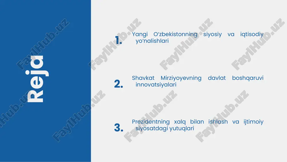 ni modernizatsiya qilish va yangilash, yirik va noyob loyihalarni hayotga joriy etish, xususiy mulkni ustuvor darajada rivojlantirish, iqtisodiyotda kichik biznes va xususiy tadbirkorlikning ulushini keskin oshirish hamda ularning huquqiy himoyasini yanada mustahkamlashda o‘zining yuksak salohiyati va mohir tashkilotchilik qobiliyatini namoyon etdi. mamlakat iqtisodiyotini industrial rivojlantirish, respublikaning eksport salohiyatini oshirish, agrar sohani tubdan isloh qilish, ayniqsa, fermerlik harakatini taraqqiy toptirish, qishloq xo‘jaligi mahsulotlarini chuqur qayta ishlash, respublikada oziq-ovqat xavfsizligini ta’minlash va aholini kafolatlangan va arzon mahsulotlar bilan ta’minlash ishlariga ustuvor darajada e’tibor qaratdi. yurtimizning barcha hududlarida ulkan bunyodkorlik va obodonchilik ishlarini olib borish, aholiga sifatli kommunal xizmat ko‘rsatish, respublikaning shahar va tumanlari, ayniqsa, uzoq qishloq tumanlarini kompleks rivojlantirish orqali aholining turmush va mehnat sharoitini tubdan yaxshilashga qaratilgan keng ko‘lamli va samarali tadbirlarni amalga oshirdi. sh.m.mirziyoyevning faoliyatida sotsial-iqtisodiy masalalar bilan bir qatorda ta’lim, fan, sog‘liqni saqlash tizimlarini zamonaviy talablar asosida rivojlantirish, yoshlarning sog‘lom va barkamol bo‘lib voyaga yetishlari uchun munosib shart-sharoitlar yaratish, …