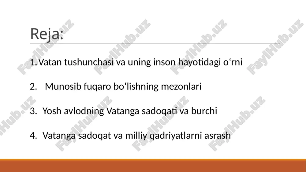 farq bo‘lmaydi, yurtning har bir muammosiga o‘zini daxldor deb biladi. yosh avlodning vatanga sadoqati va burchi bugungi kunda mamlakatimiz yoshlari uchun keng imkoniyatlar yaratilgan. ular zamonaviy bilim, texnologiya va chet tillarini o‘rganish orqali vatanning kelajagini barpo etmoqdalar. yoshlarning eng muhim burchi — ota-bobolar merosini asrab-avaylab, uni yanada yuksaltirishdir. chunki har bir yosh o‘z mehnati, g‘oyasi va yurtiga bo‘lgan muhabbati bilan vatan taraqqiyotiga hissa qo‘sha oladi. yoshlar — vatanning tayanchi, kelajagi va faxridir. ular bilimli, mehnatsevar va mas’uliyatli bo‘lishlari kerak. vatanparvar yoshlar o‘z xalqining qadriyatlarini asrab, uni dunyoga tanitadi. ular texnologiya, sport, san’at va ilm sohalarida muvaffaqiyat qozonib, yurt nufuzini oshiradi. maktab va oliygohda o‘qiyotgan yosh har bir kunini foydali o‘tkazib, bilim orttirsa, bu ham vatanparvarlikning belgisi hisoblanadi. chunki kuchli va bilimli yoshlar — kuchli davlatning poydevoridir. har bir yoshning eng asosiy burchi – bilim olish, halol mehnat qilish va vatan ravnaqi uchun hissa qo‘shishdir. yoshlar bugungi kunda kelajak bunyodkorlari, ertangi …