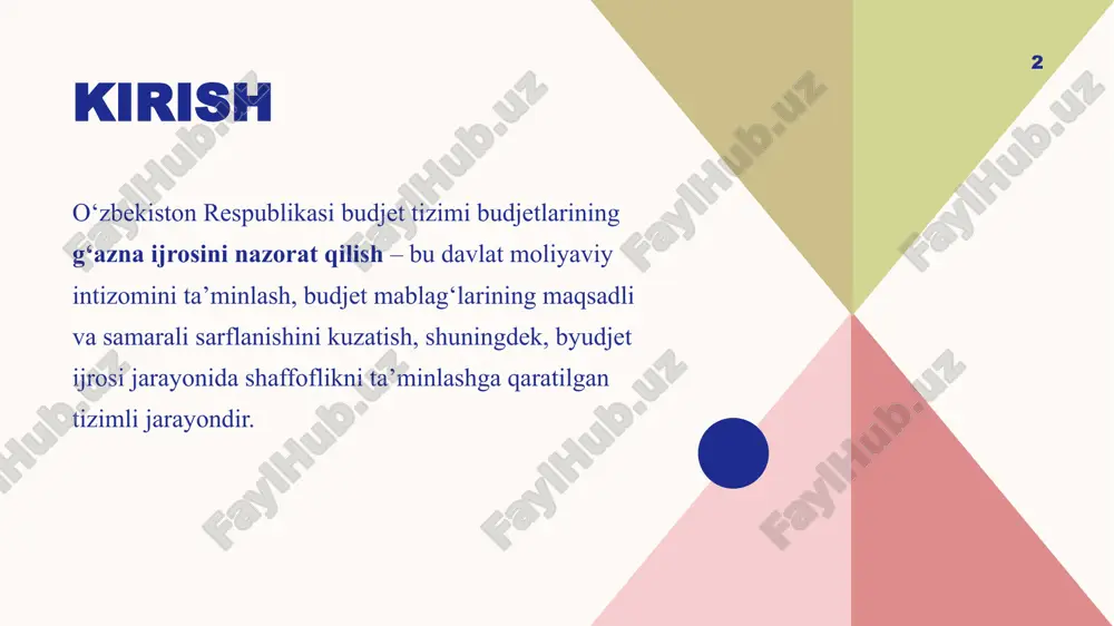 va qonuniy ishlatilishini umumiy audit qiladi moliya vazirligi va g‘aznachilik jamg‘arma mablag‘larining tushumi va sarflanishini joriy moliyaviy nazorat qiladi davlat soliq qo‘mitasi soliqlar, yig‘imlar va majburiy ajratmalarning jamg‘armalarga to‘liq va o‘z vaqtida tushishini nazorat qiladi davlat bojxona qo‘mitasi bojxona to‘lovlari va ajratmalarning jamg‘armalarga tushishini nazorat qiladi ichki audit xizmatlari jamg‘arma va u bilan ishlovchi tashkilotlarning ichki moliyaviy intizomini tekshiradi oliy majlis va mahalliy kengashlar budjet parametrlari doirasida davlat dasturlari va jamg‘armalar faoliyatini parlament nazorati ostida kuzatadi 8 davlat maqsadli jamg‘armalar nazorati davlat maqsadli jamg‘armalar nazoratini amalga oshiruvchi organlar jamg‘arma nomi asosiy tushum manbalari nazorat qiluvchi organlar pensiya jamg‘armasi ijtimoiy soliq, majburiy sug‘urta badallari moliya vazirligi, g‘aznachilik, davlat soliq qo‘mitasi, hisob palatasi, ichki audit xizmatlari yo‘l jamg‘armasi avtomobil benzin, dizel va gaz realizatsiyasidan ajratmalar moliya vazirligi, g‘aznachilik, davlat soliq qo‘mitasi, hisob palatasi bandlikka ko‘maklashish jamg‘armasi ish beruvchilarning ajratmalari, davlat mablag‘lari bandlik vazirligi, moliya vazirligi, hisob palatasi, ichki audit xizmatlari ekologiya va …