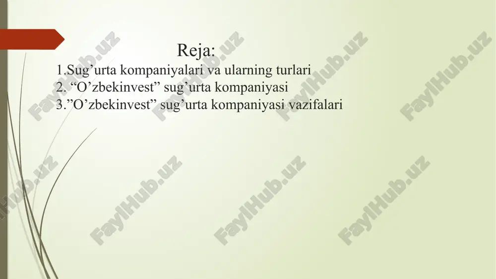 q-1710 sonli hamda o‘zbekiston respublikasi vazirlar mahkamasining 1997 yil 28 fevraldagi 113 sonli qarori) 2020 yil 1 iyulda o‘zbekiston respublikasi prezidentining "eksport faoliyatini moliyalashtirish va sug'urta mexanizmlarini kengaytirish to‘g‘risida" gi farmoni ijrosi doirasida va respublika vazirlar mahkamasining tayinlanishiga javoban o‘zbekiston, kompaniya aksiyadorlik jamiyatiga aylantirildi. o‘zbekinvest” kompaniyasining ustav vazifalari: - xorijdagi milliy eksportchilarning iqtisodiy manfaatlarini chet ellik sheriklarning shartnoma majburiyatlarini bajarishiga to‘sqinlik qiladigan siyosiy, tijorat va tadbirkorlik xatarlaridan har tomonlama sug'urta himoyasini taʼminlash; - eksport kreditlarini sug‘urtalashning xalqaro tamoyillariga muvofiq texnologiyalar, tovarlar va xizmatlar eksportini moliyalashtirish uchun kreditlar beradigan o‘zbekiston respublikasi rezidentlari - tijorat banklariga sug’urta kafolatlarini taqdim etish; - o‘zbekiston respublikasi iqtisodiyotiga sarmoya kiritayotgan xorijiy investorlarning mulkiy va shaxsiy manfaatlarini har tomonlama sug’urta himoyasini taʼminlash; - xalqaro, xorijiy, mahalliy davlat va xususiy sug’urta tashkilotlari, qo‘shma sug'urta faoliyati va qayta sug’urta operatsiyalari bilan bevosita hamkorlikni rivojlantirish. o‘zbekinvest” eksport-import aksiyadorlik jamiyati sug'urta kompaniyasi umumiy sug’urta bozorida o‘z faoliyatini olib boradi va sug'urta …