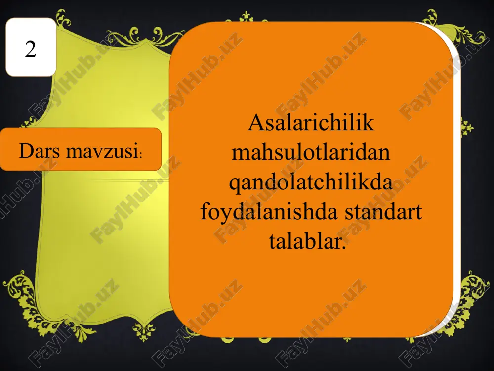 shda kristallanadi. . quyidagi tajribalar mahsulotning tabiiyligini aniqlashga yordam beradi: asalni suvda eritib, bir necha tomchi yod yoki lyugol qo’shing: eritma ko’k rangga bo’yalsa — mahsulotda kraxmal yoki un mavjud bo’ladi. mahsulotga bir bo’lak non soling: non qattiqligicha qolsa — tabiiy; yumshab qolsa — mahsulot o’zida ko’p miqdorda shakar saqlaydi. qog’ozga bir tomchi tomizib ko’ring: soxta mahsulot oqib ketadi. asalga qizigan sim tushirib ko’ring — tabiiy mahsulot metallga yopishib qolmaydi. urg‘ochi ari onadondan chiqqanidan keyin, 4 4 4 4 4 4 4 4 5 sholg`om urug`ini xavonchada yanchib , asal bilan aralashtirib esangiz , ichingizni yumshatadi. zulukni quritib , asalga solib , yalansa, buyrakdagi toshlarni maydalaydi. har kimning mijozi sovuqdan tashvish berur bo`lsa , dolchin bilan asalni va anor sharbatini qaynatib , issiq ichsa , daf bo`ladi. 6 shotut mayizni asal bilan eiilsa, ich ketishiga davo bo`ladi yong`oq mag`zini asal bilan qo`shib murabbo qilib eilsa , ko`richak mustakamlanadi. ko`richakni mustakamlaydi …
