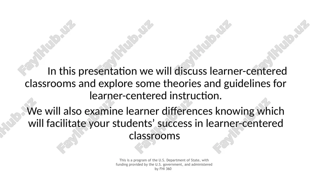 ctivism and constructivism instructivist (teacher-centered) approach teacher is an instructor teacher presents knowledge based on behaviorism students work individually instructor driven curriculum choose sequential instruction content-based passive instructor evaluates student learning students are quiet in class constructivist (learner-centered) approach teacher is a guide and a facilitator students construct knowledge based on cognitivism students work in groups student driven curriculum (students can and suggest topics) adaptive learning process-based active students evaluate own learning, each others learning. instructor also evaluates. students are talkative and class may be noisy. this is a program of the u.s. department of state, with funding provided by the u.s. government, and administered by fhi 360 learning theory: behaviorism (traditional vs. modern approaches) behaviorist approaches to learning and teaching were popular in 1950s-1960s. behaviorism studies observable behavior and it does not consider how the mind works. a person learns by changing his or her behavior to achieve a …