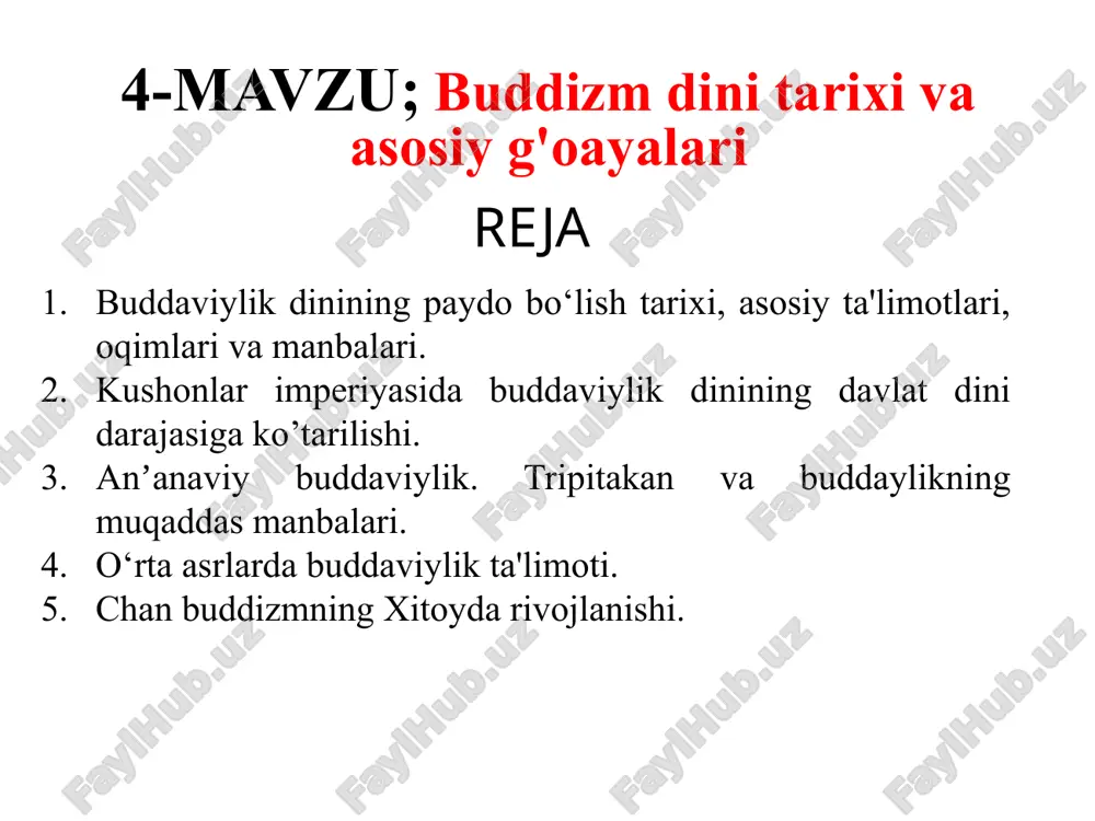 adi: 1) hech kim yoki hech narsani hayotdan judo qilmaslik; 2) yolgʻon soʻzlamaslik; 3) oʻgʻrilik qilmaslik; 4) jinsiy aloqaga kirmaslik; 5) mast qiluvchi ichimlik ichmaslik; 6) kunning ikkinchi yarmidan to ertangi sahargacha ovqat tanovul qilmaslik; 7) uch kiyimdan ortiq hech narsa bilan tanani bezamaslik; 8) ommaviy koʻngilxushliklarda ishtirok etmaslik va tomoshabin sifatida qatnashmaslik; 9) baland va yumshoq oʻrinda yotmaslik; 10) pul ishlatmaslik. rohiblar jamoasi asosan b. txeravadasi (aynan — oqsoqollar taʼlimoti)ga xosdir. maxayanada "haqiqat yoʻli" har kim uchun ochiq: rohiblarga ham, dunyoviy kishilar (yaʼni oddiy qavm)ga ham; buddaga eʼtiqod qilinsa, bas. kengroq qaralganda, sangxa — muqaddaslik va qudrat xazinasi. kisqasi, b. — buddaga ergashib, dharma talablarini bajarish va sangxa jamoasining aʼzosi boʻlib qolishdir. b.da kundalik, davriy, maxsus va bayram marosimlari ado etiladi. monastir, butxona va xonadonlarda ertalabki va kechki ibodatlar uyushtiriladi. odatda, 12-13 yoshli oʻspirin 20 yoshgacha, yaʼni balogʻatga yetgunga qadar monastirda rohiblikni oʻtaydi, lekin, taxminan ularning uchdan bir qismi …