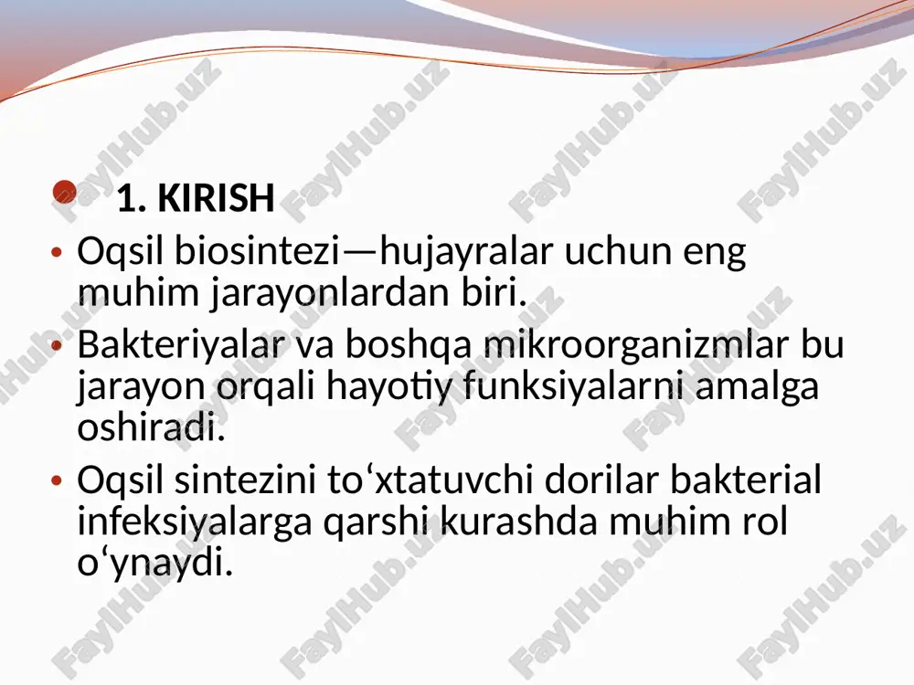 yyan bosqichiga ta’sir qiladi. ingibitorlar bakterial hujayraning nobud bo‘lishiga sabab bo‘ladi. ba’zi bakteriyalar antibiotik ingibitorlardan himoyalanish uchun «uyqu» rejimiga o‘tadi ayrim bakteriyalar antibiotiklar ta’sirida metabolik faoliyatini kamaytirib, vaqtinchalik uyqu rejimiga o‘tadi. bunga persister hujayralar deyiladi va ular antibiotik to‘liq yo‘qolgandan keyin yana faollashadi. bunday hujayralar mycobacterium tuberculosis (sil bakteriyasi) va pseudomonas aeruginosa kabi mikroorganizmlarda kuzatilgan. ba’zi antibiotiklar dastlab zamburug‘lardan emas, bakteriyalardan ajratib olingan. masalan, actinomyces bakteriyalari tabiiy antibiotik ishlab chiqaradi. tetratsiklin suyak to‘qimalarida yillar davomida saqlanib qolishi mumkin. shuning uchun tishlar sariq tusga kirishi mumkin. kofein ribosomalarning ishlashiga ta’sir qilishi mumkin. tadqiqotlarga ko‘ra, yuqori dozalarda kofein ba’zi antibiotiklarning ta’sirini kuchaytirishi yoki susaytirishi mumkin. image2.png image3.png image4.jpeg image5.png /docprops/thumbnail.jpeg