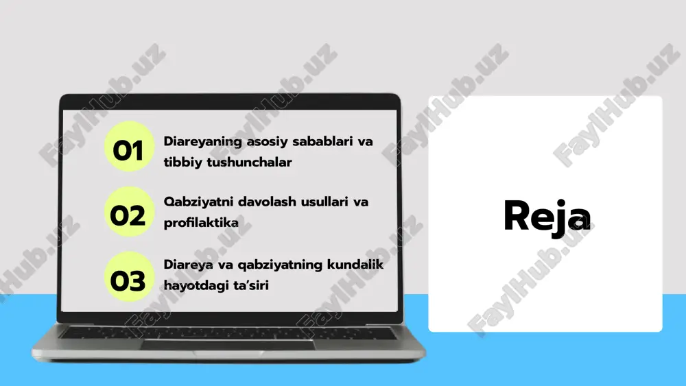 a butun donli mahsulotlar iste'mol qilish muhim, bu ichak faoliyatini rag'batlantiradi. suv ichish suv ichish kundalik suyuqlik iste'moli ichaklarning tozaligi uchun zarur. yetarli miqdorda suv ichish ich qotishini oldini oladi, shuningdek, sog'lom ichak harakatlarini ta'minlaydi. jismoniy faoliyat jismoniy mashqlar jismoniy faoliyatni oshirish — ichak harakatlarini yaxshilashga yordam beradi. har kuni yurish yoki sport bilan shug'ullanish ich qotishini kamaytiradi. stressni boshqarish stress va ruhiy holat stress va ruhiy holat ichak faoliyatiga ta'sir qiladi. meditatsiya va nafas mashqlari bilan stressni kamaytirish ichak salomatligini qo'llab-quvvatlaydi. diareya va qabziyatning ta’siri diareya va qabziyat o'zaro ta'sir qilishi mumkin, masalan, ichak muvozanati buzilib, ikkilamchi muammolar yuzaga keladi. ularning ijtimoiy ta'siri stress, yolg'izlik va jamoaviy hayotdan chekinishga olib kelishi mumkin, bu esa psixologik muammolarni kuchaytiradi. oziq-ovqat, suyuqlik va gigiyena odatlari sog'liqni saqlashda muhim rol o'ynaydi, noto'g'ri ovqatlanish va suvsizlik xavfini oshiradi. diareya va qabziyat ijtimoiy hayotga katta ta'sir ko'rsatadi. u shaxsiy hayot, ish faoliyati va jamiyatdagi munosabatlarga …