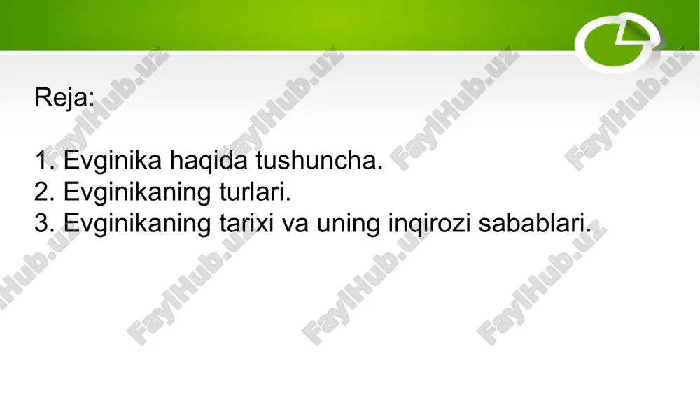 nunlari haqidagi fan. genitikaning otasi rohib gregor mendel bo’lib, u o’zining “o’simliklar duragaylari bo’yicha tajribalar” (1865) asarida irsiyatning 3ta qonunini ishlab chiqdi. mendel qonunlari,jumladan: 1. birinchi avlod duragaylarining bir xillik qonuni. 2. xususiyatlar bo’linish qonuni. 3. belgilarning mustaqil irsiylanishi qonuni. mendel shuningdek ba’zi irsiy moyilliklar aralashmasligini, lekin ota-onadan avlodlarga diskret birliklar shaklida o’tishini ko’rsatdi. mendel qoninlariga ko’ra meros bo’lib o’tadigan belgilar mendeliya deb ataladi. (ko’z rangi, ba’zi irsiy kasalliklar). ko’p o’tmay, ingliz tabiatshunosi uilyam batson yangi ilmiy fanning nomini yaratdi. genetika (1905 yilda shaxsiy maktabda va 1906 yilda ommaviy). 1909 yilda daniyalik botanik vilgelm yogansen gen atamasini kiritdi. genetika rivojiga muhim hissa irsiyatning xrosoma nazariyasi bo’ldi. irsiyatning xrosoma nazariyasi-bu nazariyaga ko’ra, irsiy ma’lumotlarning bir qator avlodlarga o’tishi xrosomalarning ko’chirilishi bilan bog’liq bo’lib , unda genlar ma’lum va chiziqli ketma-ketlikda joylashgan. u birinchi navbatda amerikalik genetik tomas xant morgan va uning shogirdlari va hamkorlarning sa’y-harakatlari tufayli ishlab chiqilgan bo’lib, ular meva …