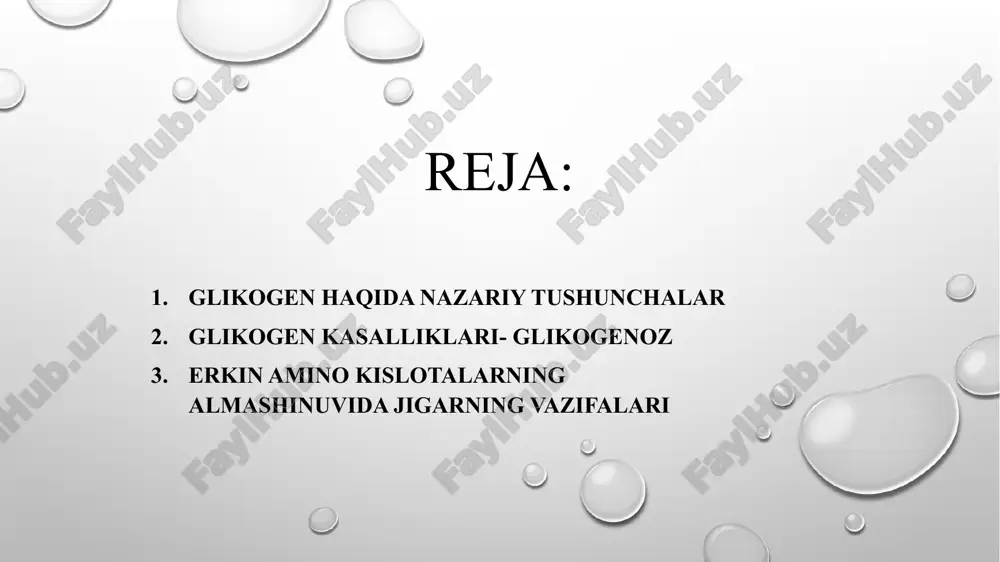 vazni ortadi, o ‘limga olib keladi. xers kasalligi - bu xastalikda jigarda fosforilaza fermeatining yetishmasligi hisobiga jigardagi normal tuzilishga ega bo‘lgan glikogen sarfianmaydi, ya’ni galaktoza-1 -fosfat efirining hosil bo'lishi susayadi. anderson kasalligi - bunda glikogenni tarmoqlovchi fermentning yetishmasligi hisobiga jigarda uzun zanjirli anomal glikogenning to‘planishi kuzatiladi. bunday glikogen toplanishiga organizm javob reaksiyasini beradi: jigar hujayralarining o ‘rniga biriktiruvchi to‘qima o‘sib, jigar sirrozini keltirib chiqaradi. galaktozemiya - bu kasallik ham irsiy kasallik bo'lib, ferment sintez jarayoni buzilishi natijasida vujudga keladi. jigarda fosfogalaktokinaza fermentining yetishmasiigi hisobiga glyukoza-1- fosfatning hosil bo‘lmasligi va udf-galaktoza-transf udf-galaktozaga aylanma asligi to‘qimada galaktoza yig‘ilib qolishiga olib keladi. galaktoza-6-fosfat markaziy nerv sistem asini zaharlanishiga. ko‘z gavharining xiralashishiga (katarakta) olib keladi. bu holatda jigarning kattalashishi, sutni hazm qila olmaslik, sut emgan bolaning qayt qilishi, ich ketishi kuzatiladi. shu bilan birga siydikda galaktoza paydo bo‘lishi diagnostik ahamiyatga egadir. bu holatni glyukozeim va glyukozuriyadan ajrata bilishi kerak. karbonsuvlar almashinuvini kuzatishda yordam beradigan …