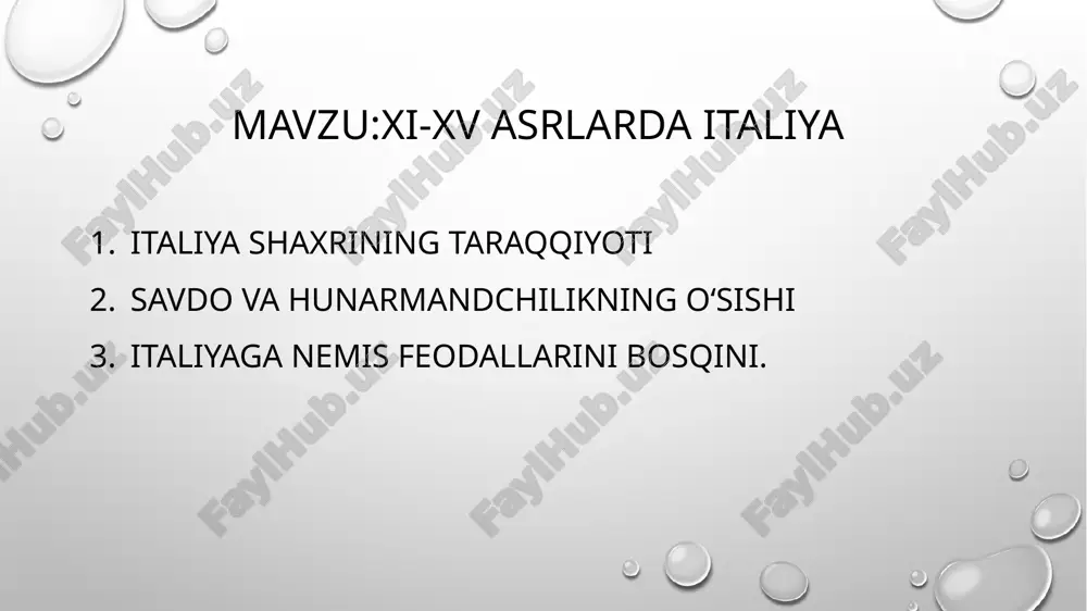 acha amalga oshirilgan, bunda qal’alar vayron etilgan va ularning egalari shaharlrga majburan ko’chirib joylashtirilgan. masalan, 1125 yilda, florensiya uchun jiddiy havf solgan qudratli fezole istehkomi buzib tashlangan. florensiya kommunasi ham amalda mustaqilikka ega bo’ldi, yepiskopning ta’siri cheklandi – u faqat diniy vazifalarinigina bajaradigan bo’ldi. xii asr oxiri – xiii asr boshlarida nobillarni shaharlarga ko’chib o’rnashishi eng cho’qqisiga yetdi, bu esa iqtisodiy va siyosiy kuch to’plagan shaharlarni qasrlar ustidan g’alabasini anglatgan. 1098 yilda milanda kommuna vujudga keldi, 1117 yilda esa shaharda xokimiyatni konsullar kollegiyasi o’z qo’liga oldi. xii asr oxiriga kelib shahar – kommunalar mustaqil shahar respublikalariga aylandi, ular endilikda o’z qonunlari va ma’muriyati, harbiy qo’shiniga ega bo’lib, tanga pullar zarb etish, savdo bojlari undirish huquqlariga ega bo’lishdi. shahar respublikalarning ijtimoiy tuzilishi turlicha bo’lgan. bir nechta guruhlarga ajralgan: okrugda yirik yer mulklarga ega bo’lgan feodal zodagonlar, o’rta (kapitanlar) va mayda (valvassorlar) feodallar, savdogar-hunarmand aholi, ya’ni popolanlar ham ikki guruhga bo’lingan o’ziga …