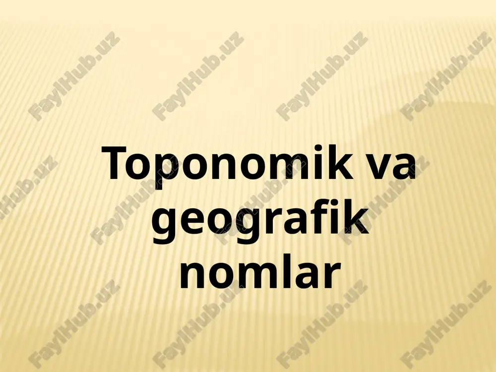 ungurlarning nomlari: qirqtog`, qo`ng`ir, odamtosh, mamont g`orlari va boshqalar. toponim - xususiy geografik nomlar, lotincha “topos” - joy, “onoma” - ism, nom so`zlaridan olingan. toponimiya - ma`lum hududdagi joy nomlari yig`indisi. masalan, toshkent viloyatidagi barcha joy nomlari toshkent viloyati toponimiyasi deyiladi. toponom - xususiy geografik nomlardan paydo bo`lgan yangi so`zlar, turdosh otlar: doka, tyul, boston, bolonya, saplin, krepdeshin va boshqalar. toponimikaning rivojlanish tarixidan geografik nomlarning ma`nosini, ularning kelib chiqishini, o`zgarishini bilishga qiziqish juda qadim zamonlardan boshlangan. toponimikaga oid ma`lumotlar qadimgi dunyo olimlari asarlarida ko`plab uchraydi. chunonchi, gerodotning “tarix”, strabonning “geografiya”, pomiponiy melaning “xorografiya”, pliniyning “tabiiy tarix” nomli asarlarida ko`pgina toponimik ma`lumotlarni uchratish mumkin. bu tadqiqotchi toponimlarning etimologiyasiga oid ancha ish qilgan. u toponimlarni, xususan etnotoponimlarini chuqur o`rgangan. uning ilmiy xulosalari “geografik nomlar ma`nosi” (1978), “geografik nomlar ma`nosini bilasizmi?” (1970), “toshkent toponimlari” (1991) kitoblarida bayon etilgan. o`zbekistondagi joy nomlarini o`rganish va tadqiq etishda filolog tadqiqotchilardan h.egamov, z.do`simov va t.nafasovlar ishlari ham …