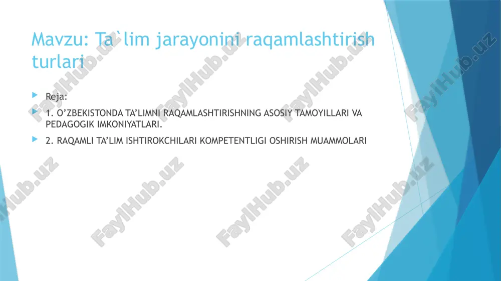 kin. shuningdek, onlayn test va masofaviy ta’limdan foydalanish imkoniyati ham mavjud. o’qituvchilar esa jurnal, dars jadvali, o’quv rejasidan elektron tarzda foydalanishi, virtual konferensiyani amalga oshirib, e’lonlarni ham qulay tartibda berib borishi, o’z o’quvchilari va ularning ota-onalari bilan operativ muloqotni amalga oshirishlari mumkin. ushbu raqamli platforma o’qituvchilarga ortiqcha qog’oz hujjatlarini to’ldirishga vaqt sarflamaslikka va vaqtini ko’proq a’lim jarayoniga ajratishga, o’qitish ishlariga ijodiy yondashishga yordam beradi. tizimda qo’shimcha foydali funksiyalar, xususan zarurat bo’lganida masofadan turib shug’ullanish imkoniyati ham mavjud. umuman olganda, milliy loyiha muvofiqlashtirishni nazarda tutadi va ta’lim imkoniyatlaridan samarali foydalanishlari uchun o’quvchilarga sharoit yaratish hamda sifatli ta’lim olishdan teng foydalanishni ta’minlaydi raqamli maktab elektron ta’lim mazmuniga bepul kirishni nazarda tutadi va har bir o’quvchining qobiliyatlarini hisobga olgan holda o’quv jarayonini individuallashtirishga keng imkoniyatlarni yaratadi. xozirda elektron kontent hajmi ortib bormoqda – darsliklar raqamlashtirilmoqda, onlayn kurslar ishlab chiqilmoqda. elektron ta’lim mustaqil ravishda bilimga ega bo’lish, katta hajmdagi ma’lumotlar oqimi bo’ylab harakatlanish uchun …