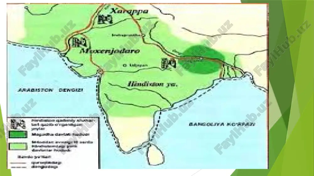 kelib qadimgi hind adabiyotini tarjima qilish keng yo’lga qo’yildi. 50 tomdan iborat sharqning mukandis kitoblari katta ilmiy ahamiyatga ega. rossiyada 1840-1930 yillar davomida hind tarixini o’rganish davri bo’ldi. f.olvdenburg, f.i.sherbatskiy asarlari hindiston tarixi, buddizmga bag’ishlangan. xix-xx asr boshida eng qadimgi hind madaniyati obidalari arxeologik jixatidan o’rganiladi. urushdan keyingi yillarda g-f. ilin, d-d kosambi va boshqalar hindiston tarixiga oid asarlar yozgan abu rayxon beruniy maxmud g’aznaviy bilan hindistonga borib «hindiston» asarini yozgan buni hind tarixining doir noyob manbalar bor. mil.av. iv ming yillik oxiri-iii ming yillik o’rtalariga kelib hind madaniyati tarkib topdi va rivojlanib bordi. hind dunyosi va panjob viloyatida hunarmandchilik, dehqonchilik, chorvachilik, savdo-sotiq rivojlanishi natijasida to’rt tamon devor bilan o’rab olingan qishloq va shaxarlar vujudga keldi. hind madaniyati hind va shimoliy-g’arbiy hindistonda vujudga kelib mil.av. xxiii-xviii asrlarga oid mil.av. vi (mumkin er.av. vii asr) hind dunyosining g’arbiy xududida neolit davrida aholi dehqonchilik bilan shug’ullanganlar. ikki yirik madaniyat markazi arxeologik jixatidan …