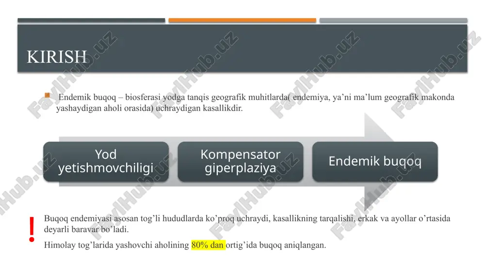 oq ich qotishi quruq teri soch to’kilishi vazn yig’ish sovuqqa toqat qilmaslik depressiya diqqatni jamlashda qiyinchilik mushaklar kramplari hayz davrining buzilishi gipotireoz belgilari odatda asta-sekin namoyon bo’ladi, engil boshlanadi va asta-sekin kuchayadi. shuning uchun, u dastlab sezilmasligi mumkin. semptomlar odamdan odamga farq qilishi mumkin. ba’zi umumiy simptomlar: og’irroq holatlarda yurakning sekinlashishi, ovozning chuqurlashishi, qo’l va oyoqlarning shishishi, bosh og’rig’i, tinnitus, terining sarg’ayishi va unutuvchanlik kabi belgilar ham kuzatilishi mumkin. klinik ko’rinishlari tashxis usullari gipotireozni tashxislash uchun shifokor birinchi navbatda sizning shikoyatlaringizni va tarixingizni baholaydi. qalqonsimon gormonlar darajasi qon testlari bilan o’lchanadi. agar tsh (qalqonsimon bezni stimulllovchi gormon) yuqori bo’lsa, sizda gipotireoz borligi tushuniladi. agar kerak bo’lsa, qalqonsimon bezning hajmi va tuzilishini ko’rish uchun ultratovush tekshiruvi ham so’ralishi mumkin. buqoqni tashxislash uchun laborator qon va siydik tahlillari qoʻllanadi. kasallikning har qanday klinik belgisi boʻlgan odamning qoni ttg, t3, t4 va tireoglobulin kabi gormonlar nisbati uchun tekshiriladi. tashxis, kasallikning turiga duch kelganlarda …