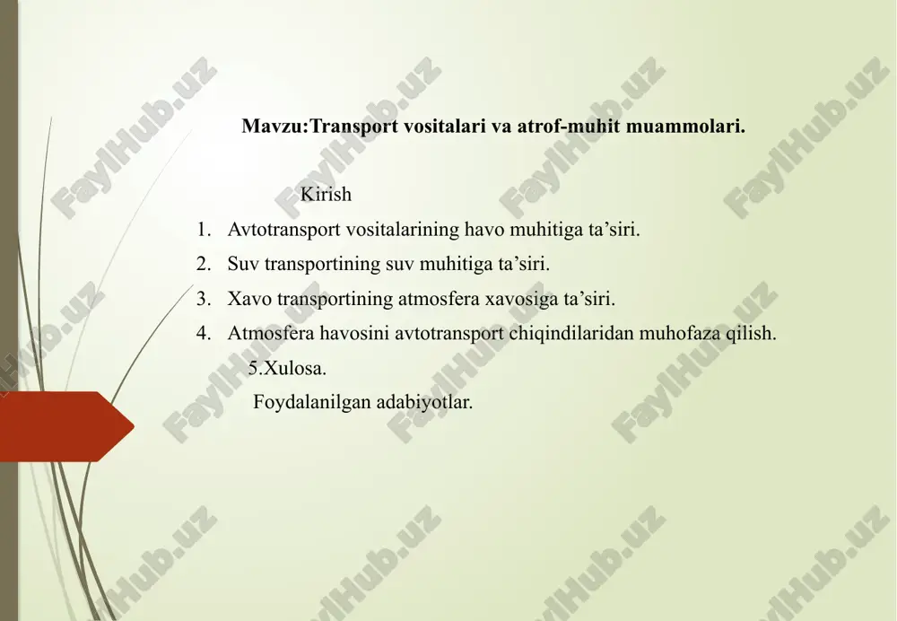dalar atmosferani bulg’ashi taxmin qilinmoqda. atmosfera havosining kundan-kunga, yildan-yilga bunchalik ifloslanib borishiga avtotransportning “aybi” borligi yaqqol ko’rinib turibdi. shuni ham qayd qilish kerakki, avtomabillar purkagan gazlar tarkibidagi is gazlari (so), azot kush oksidi(no2), uglevodorodlar bilan bir qatorda juda zaxarli modda qurg’oshin ham mavjud. avtotransport vositasidan atmosfera havosiga tashlanadigan ba’zi zaxarli gazlar meteorologik sharoitlarda fotokimyoviy o’zgarishlarga uchraydi. azot qo’sh oksidi parchalanib, azot oksidiga aylanadi, natijada atomlar xolidagi oksigen(kislorod) xosil bo’ladi, aldegid va kationlar esa radikallarni paydo qiladi. mazkur ko’rinishdagi reaksiyalar navbatdagi ikkinchi reaksiyalarning kelib chiqishiga yordam beradi, oqibatda o’ta zaxarli tarkibga ega bo’lgan smog xosil bo’ladi. biz yuqorida tashqi muxitga nixoyatda tasirchan ko’rg’oshin bilan ifloslanishiga asosan avtomobillar sababchi ekanligini ko’rsatib o’tgan edik. manbalarda keltirilishicha, 1928-yildan avtotransport yonilg’ilari tarkibiga tetroetilko’rg’oshin birikmasi ko’shiladigan bo’ldi va bu usul 1959-yildan boshlab tadbiq etila boshlandi. 2, tabiat boyliklari shunday taqsimlanganki, bir region neftga boy bo’lsa, boshkasi metallarga boy, qaysi bir mamlakat qurilish materiallariga juda boy bo’lsa, …