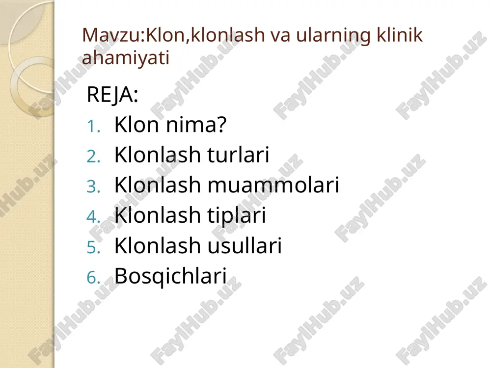 shga moyilligi bor. olimlar hali bu muammolar nima uchun yuzaga kelganini anglamagan va inson klonlashida bunday muammolar yuz berishi mumkin emas deb o'ylash uchun hech qanday sabab yo'q. aslida, klon shunchaki vaqt o'tishi bilan kechiktirilgan boshqa shaxsning o'xshash egizagi. odam klonlari oddiy odamlar bo'ladi, xuddi siz yoki men kabi, umuman zombi emas. ularni 9 oy davomida oddiy ayol tarbiyalaydi, ular tug'iladi va boshqa bolalar singari oilada voyaga etadi. boshqa odamlar kabi, balog'atga etishish uchun 18 yil kerak bo'ladi. shunday qilib, klonegizak o'zining aslidan bir necha o'n yillar yoshroq bo'ladi, shuning uchun odamlar egizak klonini asl nusxasi bilan chalkashtirib yuborish xavfi yo'q. xuddi o'xshash egizaklar singari, klon va donor dnkda barmoq izlari har xil bo'ladi. klon asl shaxsning xotiralarini meros qilib olmaydi. bu barcha tafovutlar tufayli klon fotokopiya yoki odamning jufti emas, balki yoshroq bir xil egizakdir. inson klonlari har qanday shaxs kabi bir xil qonuniy huquq va majburiyatlarga ega bo'ladi. …
