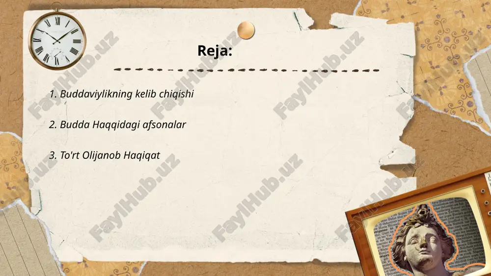 4) magga – azoblardan qutulish yo'li, u sakkiz qadamli yo'l orqali amalga oshadi. bu haqiqatlar buddaning ma'rifati orqali kashf etilgan va insonga ruhiy tinchlikka erishishda yo'ldosh bo'lishi uchun xizmat qiladi. ... t.me/slaydai_bot 4. sakkiz pog'ona yo'li "sakkiz pog'ona yo'li" buddizmda aqli, xulq-atvor va tafakkur rivojlanishini ifodalaydi. ushbu yo'lning birinchi qismi "to'g'ri tushuncha" (samyag-dṛṣṭi), ikkinchisi "to'g'ri niyat" (samyak-saṅkalpa), uchinchisi "to'g'ri so'zlashuv" (samyag-vāc), to'rtinchisi "to'g'ri xulq" (samyak-karmānta), beshinchisi "to'g'ri turmush tarzi" (samyag-ājīva), oltinchisi "to'g'ri sa'y-harakat" (samyag-vyāyāma), ettinchisi "to'g'ri diqqat" (samyak-smṛti), va sakkizinchisi "to'g'ri kontsentratsiya" (samyak-samādhi) dan iborat. ushbu yo'l budda shakyamuni tomonidan o'rgatilgan va buddizmning asosiy tamoyillaridan biri hisoblanadi. maqsad insonlarni ruhiy tinchlikka erishish va azob-uqubatlardan xalos qilishdir. bu yo'lni tushunish va amal qilish buddizmda muhim ahamiyat kasb etadi. ... t.me/slaydai_bot karma va reinkarnatsiya tushunchalari ko‘plab ruhiy va diniy an'analarda mavjud, xususan, hindiston manbalari, jumladan, hinduizm va buddizmda. karma tushunchasi har bir harakatning sabab va natijasi borligini anglatadi; ya'ni, insonning yaxshi yoki …