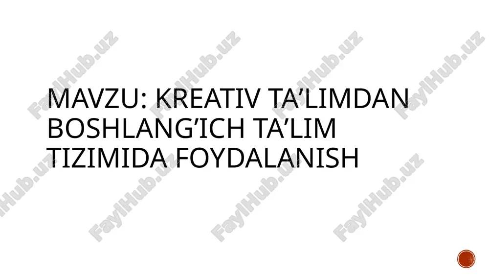 lohida to’xtab o`tgan. qo`llanmada kreativlik tushunchasining mazmuni va mohiyati chuqur tahlil etilgan. ammo kreativlik masalasining ilmiy-nazariy, ilmiy-pedagogik jixatlari maxsus ilmiy tatqiqot ob`ekti sifatida tatqiq etilmagan. ayniqsa boshlang`ich ta`lim – bu har bir bolaning hayotida chuqur iz qoldiruvchi ta`lim turidan biri bo`lib, ta`limning bu bosqichida pedagog- o`qituvchilarga katta mas`uliyat yuklatiladi. ya`ni boshlang`ich sinf o`qituvchilarining kreativlik faoliyati xali maxsus o`rganishni talab etmoqda. jixatlarirni tahlil etgan e.yu.artem`eva, a.yu. agafonov, m.m. baxtin, a.n. leont`evlarning ilmiy ishlarda kreativlik shaxsning sifati sifatida tahlil etilib, kreativlikni tashxis qilish masalalari tahlil etilgan. ayniqsa kreativlikni tashxis qilish metodlarini ishlab chiqish ilm-fan sohasidagi asosiy muammolarning biri hisoblanadi.xxi asrga kelib o`zbekiston respublikasining ta`lim soxasida ham ushbu termin ishlatila boshladi. o`zbekiston respublikasi birinchi prezidenti i.a.karimovning pedagog kadrlar tayyorlash masalasiga doir g`oyalari, o`qituvchilik kasbiga bo`lgan e`tibori va talablari, o`zbekiston respublikasining milliy istiqlol g`oyasi va mafkurasi, «ta`lim to’g`risida»gi qonuni va «kadrlar tayyorlash milliy dasturi», shuningdek, mavzuga doir ilmiy-pedagogik, ilmiy-metodik, shuningdek, pedagogika va psixologiya sohasidagi …