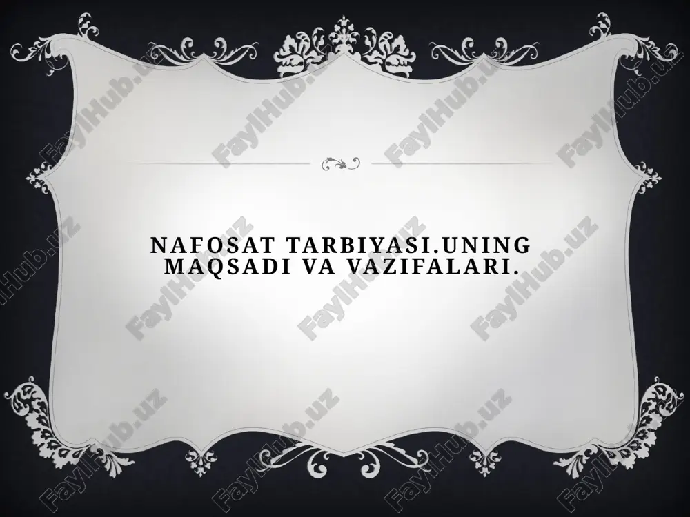 royli kiyinish, nutq madaniyati kabi fazilatlarni shakllantirish; nafosat tarbiyasining manbalari nafosat tarbiyasining asosiy manbalari quyidagilar hisoblanadi: tabiat — uning go‘zalligi, uyg‘unligi, tozaligi insonda estetik hisni uyg‘otadi. san’at — insoniyat yaratgan barcha badiiy asarlar (musiqa, adabiyot, tasviriy san’at, teatr) estetik didni shakllantiradi. mehnat — chiroyli va samarali mehnat ham o‘ziga xos estetik qadriyatdir. milliy madaniyat va urf-odatlar — xalq og‘zaki ijodi, kiyinish, mehmondo‘stlik, muomala madaniyati orqali nafosat tarbiyasi amalga oshadi. nafosat tarbiyasining mohiyati va ahamiyati “nafosat” so‘zi arabcha bo‘lib, “go‘zallik”, “noziklik”, “nazokat” ma’nolarini bildiradi. nafosat tarbiyasi esa shaxsda estetik hissiyotlarni, go‘zallikni anglash va uni yaratish ehtiyojini tarbiyalovchi jarayondir. bu tarbiya insonning butun hayoti davomida muhim o‘rin tutadi. chunki inson har qanday faoliyatda — o‘qish, mehnat, ijod, muloqot yoki turmush tarzida — estetik yondashuvga ehtiyoj sezadi. nafosat tarbiyasi orqali shaxs hayotdagi tartib, uyg‘unlik, go‘zallik va ozodalikni qadrlashni o‘rganadi. nafosat tarbiyasining bugungi kunda tutgan o‘rni zamonaviy texnologiyalar, internet va ommaviy madaniyat sharoitida yoshlarning …