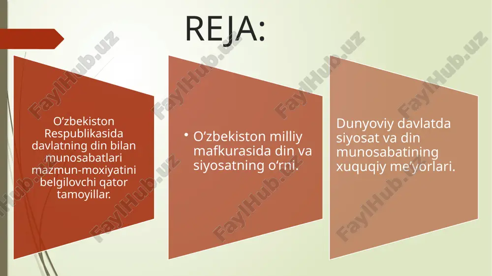 izmga qarshi qaratilishi lozim. biroq, ayrim xorijiy mamlakatlar matbuotidagi maqolalarda islom dini, siyosiy islom, terrorizm va diniy ekstremizm bir biri bilan qorishtirib yuborilmoqda. hatto ayrim davlat arboblari (masalan, aqsh prezidenti j. bush) terrorizm bilan bevosita botiq bo‘lgan siyosiy islomga xam beixtiyor islom dinining tarkibiy qismi, deb qarashmoqda. vaholanki, terrorizm va islom ekstremizmi islom dini bilan faqat konfessional jihatdan bog‘liqdir. islom dinini agressivlikda, terrorchilikda ayblash jaxon miqyosida islom nufuzining, islom mavqeinint oshib borishidan talvasaga tushish , global iqtisodiy, siyosiy madaniy va demografik jarayonlarda gegemonligini tarixan yo‘qotayotgan postindustrial jamiyatlarning siyosiy kuchlari uchun xosdir. o’zbek davlatchiligi tarixiga nazar solinsa, diniy bag‘rikenglik, vijdon va e’tiqod erkinligi asosiy prinsip va davlat siyosati darajasiga ko‘tarib kelinganiga ishonch xosil qilamiz. masalan, toshkent islom universiteti islom xuquqi kafedrasi mudiri abdulxakim juz-joniyning yozishicha, kushonlar davrida zarb qilingan tangalarning bir tomonida budda dini — davlat rasmiy dinining ramzi bo‘lsa, ikkinchi tomonida boshqa bir dinning ramzi aks etgan. islom dini kirib …