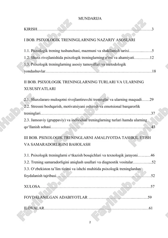ta’lim tizimida ham, ishlab chiqarish jamoalarida ham, shaxsiy rivojlanish yo‘nalishlarida ham samarali natijalar bermoqda. prezidentimiz shavkat mirziyoyev ta’kidlaganidek: “bugungi kunda xalqimizning ongi va tafakkurini yuksaltirish, yoshlarning mustaqil fikrlaydigan, irodali va maqsadli insonlar bo‘lib kamol topishini ta’minlash — eng muhim vazifamizdir.”[footnoteref:1] ushbu fikr psixologik treninglarning dolzarbligini yanada kuchaytiradi, chunki ular insonning ichki resurslarini ishga solishga va ijtimoiy hayotda faol ishtirok etishga xizmat qiladi. [1: mirziyoyev, sh. m. erkin va farovon, demokratik o‘zbekiston davlatini birgalikda barpo etamiz. — toshkent: o‘zbekiston, 2017. — 432 b.] mavzuning dolzarbligi:psixologik treninglar zamonaviy ta’lim va ishlab chiqarish tizimida shaxsni har tomonlama rivojlantirishning muhim vositasi sifatida keng qo‘llanilmoqda. treninglar insonlarning ruhiy barqarorligini ta’minlash, kommunikativ ko‘nikmalarini rivojlantirish, jamoada samarali ishlash malakasini oshirish va o‘zini anglash darajasini mustahkamlashda muhim ahamiyatga ega. shuningdek, ular pedagogik faoliyatda o‘qituvchi va talabalar o‘rtasidagi muloqotni yaxshilaydi, motivatsiyani kuchaytiradi hamda o‘zaro hurmat va ishonch muhitini yaratadi. shu sababli psixologik treninglardan foydalanishning nazariy va amaliy jihatlarini chuqur …