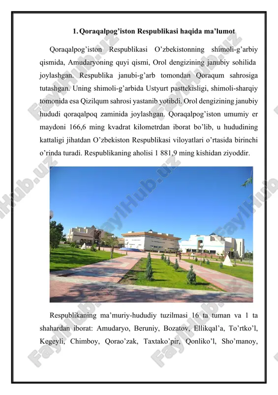davlat qo’mitalari raislari, yirik kontsern va birlashmalar rahbarlari kiradi. qoraqalpog’iston respublikasi vazirlar kengashi raisi, o’z vazifasiga ko’ra, o’zbekiston respublikasi vazirlar mahkamasining tarkibiga kiradi. o’zbekiston respublikasi poytaxti – toshkent shahrida, o’zbekiston respublikasi vazirlar mahkamasi huzurida qoraqalpog’iston respublikasi vazirlar kengashining doimiy vakolatxonasi faoliyat yuritadi. mustaqillik yillarida boshqa mintaqalarimiz qatori qoraqalpog’istonning rivojlanishiga ham ulkan e’tibor qaratildi. aynan ana shunday e’tibor tufayli bugungi kunda respublika poytaxti – nukus shahridan boshlab, tumanlar va qishloqlar, hatto, eng chekka ovullar ham har tomonlama o’zgarib, rivojlanib bormoqda. ayniqsa, keyingi ikki yarim yil ichida muhtaram prezidentimiz sh.m.mirziyoev tomonidan qabul qilingan, mamlakatimizning ijtimoiy-iqtisodiy rivojlanishining barcha yo’nalishlarini belgilaydigan farmon va qarorlari, ularning faol ijrosi xalqimizning turmush tarzini butunlay o’zgartib yubordi. avvalombor, inson va o’ning manfaatlarini ko’zlab olib borilayotgan islohatlarning natijasi yurtimizdagi har bir fuqaroning baxtli va obodon turmushi, o’ziga va yurt kelajagiga bo’lgan mustahkam ishonchida ko’rinmoqda. barcha eski uylar o’rniga yangi, milliy loyihalar asosida qurilayotgan ko’rkam binolar, so’lim va go’zal xiyobonlar, …