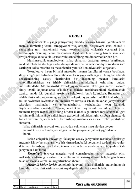 t ichida talab etilgan sifat darajasida mexnat xamda moddiy resurslarni kam sarflagan xolda mashina va mexanizmlar yaratish konuniyatlarini o‘rganadi. texnologiya inson birinchi marotaba mexnat kurollarini yarata boshlagan davrda tug‘ilgan bulsada u fan sifatida ancha keyin shakllanagan. uning fan sifatida shakllanishning asosiy shartlaridan biri insonning mexnat kurollarini takomillashtirishga va ishlab chikarish unumdorligini oshirishga bulgan intilishlaridadir. mashinasozlik texnologiyasi buyicha utkazilgan nufuzli xalkaro ilmiy–texnik anjumanlarda ta’kidlab utilishicha mashinasozlikni rivojlanishida xozirgi kunda ikki yunalish asosiy va belgilovchi bulib kolmokda. bulardan biri ishlab chikarish jarayonining va uni texnologik tayyorlashni intellektuallashtirish: bu uz navbatida loyixalash bulimlarida va bevosita ishlab chikarish jarayonlarida xisoblash mashinalari va avtomatlashtirish vositalaridan keng kulamda foydalanishdan iboratdir. chunki, intellektual loyixalash va ishlab chikarish tizimlari tayyor maxsulot turining biridan ikkinchisiga utishni moslanuvchanligini ta’minlaydi. ikkinchi yo‘nalish inson extiyojini individualligini xisobga olgan xolda bir xil vazifani bajaruvchi turli kurinishdagi mashina va mexanizmlar yaratishdan iboratdir. ishlab chikarish jarayoni xom ashyodan yoki chala maxsulotdan tayyor maxsulot olish uchun …